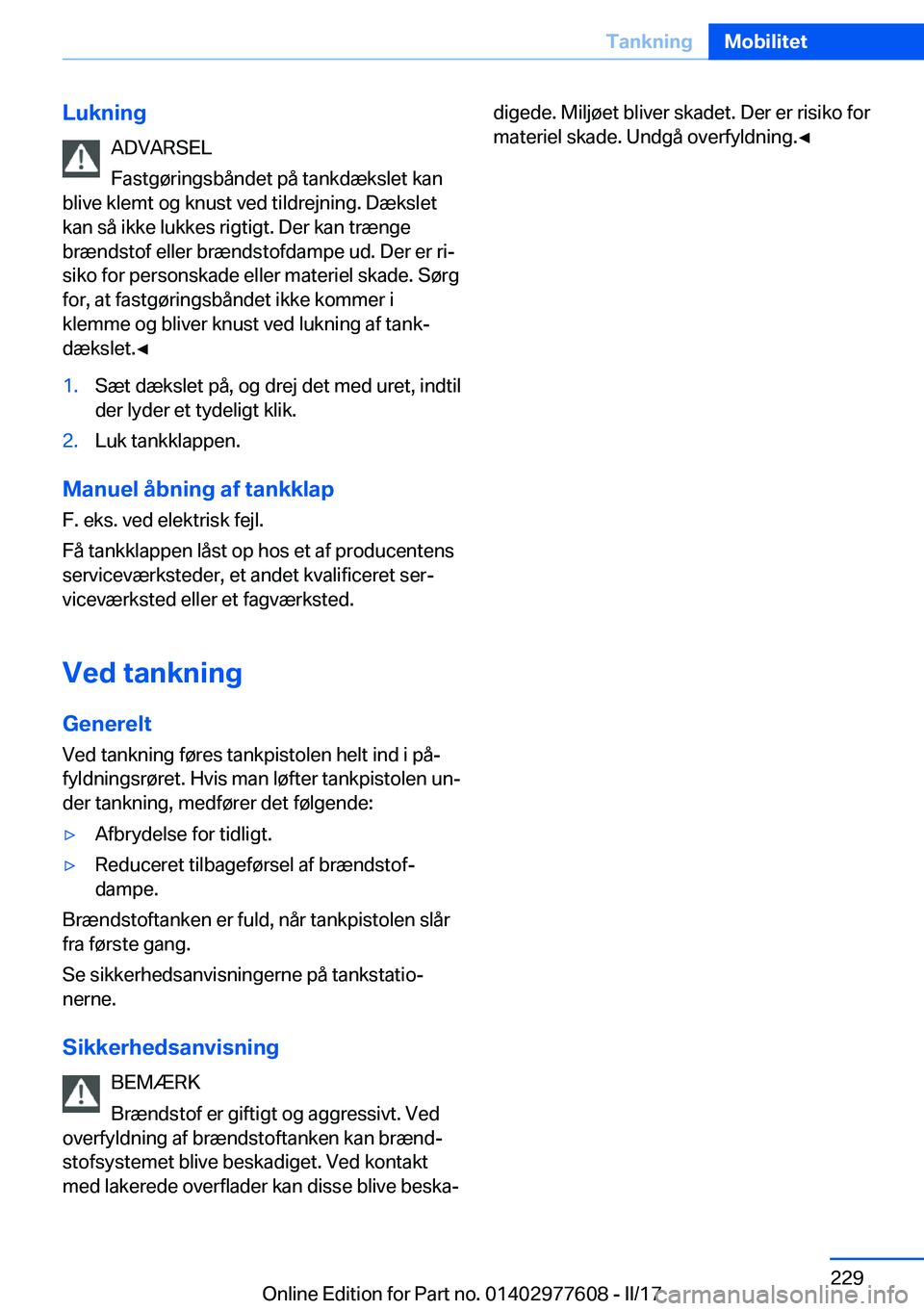 BMW X6 2017  InstruktionsbØger (in Danish) �L�u�k�n�i�n�g�A�D�V�A�R�S�E�L
�F�a�s�t�g�