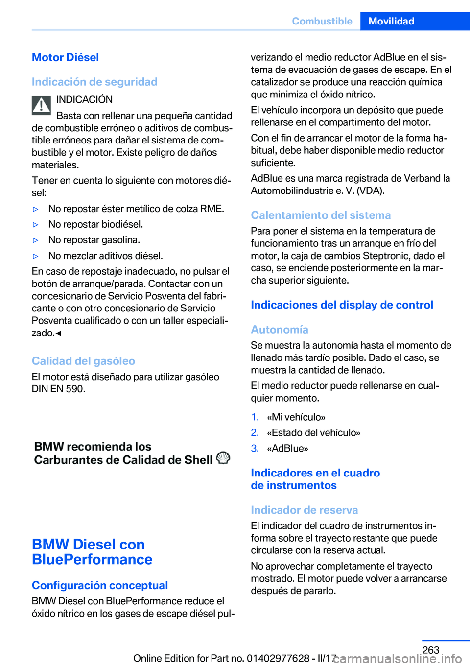 BMW X6 2017  Manuales de Empleo (in Spanish) �M�o�t�o�r��D�i�é�s�e�l
�I�n�d�i�c�a�c�i�