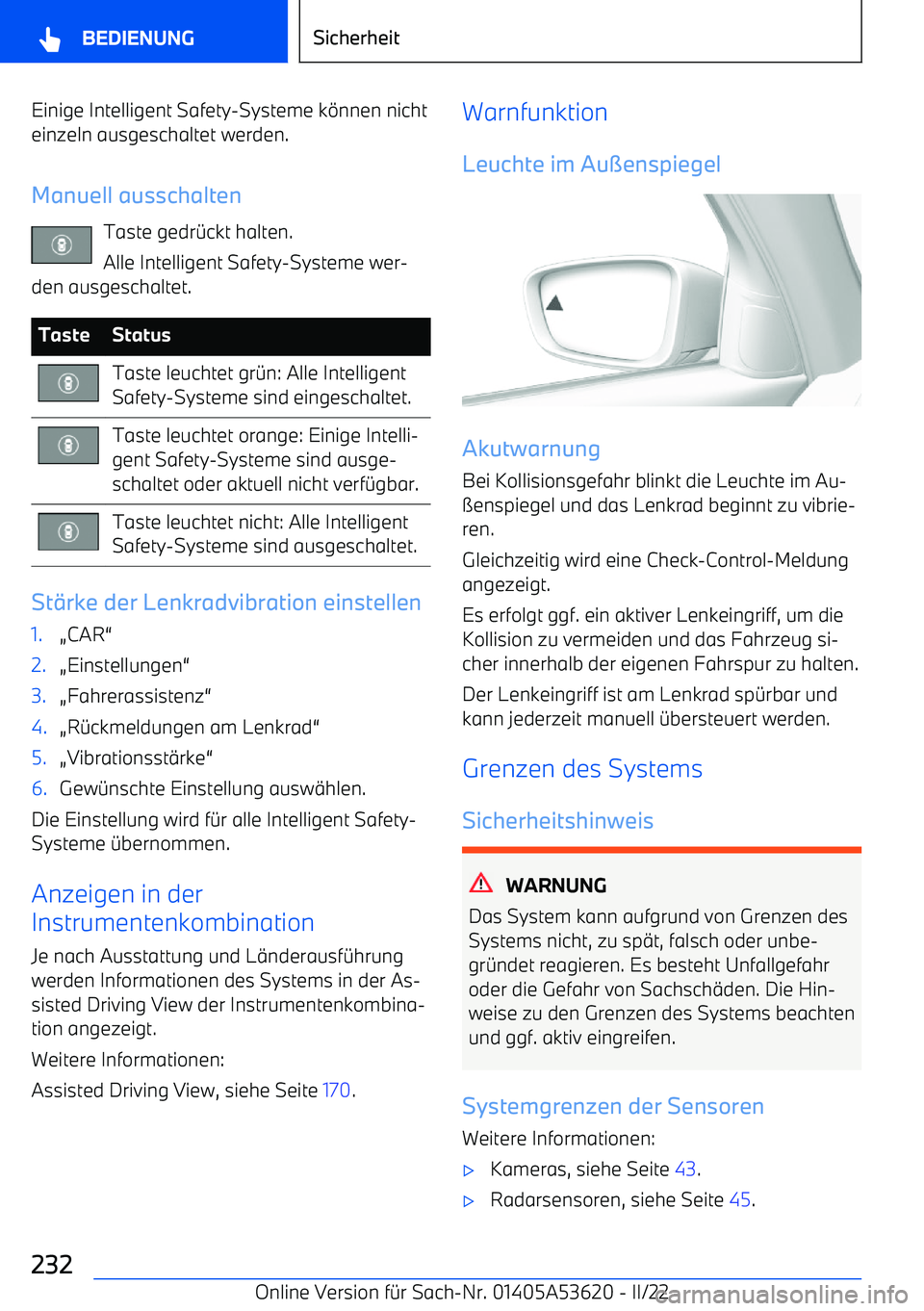BMW X6 M 2022  Betriebsanleitungen (in German) Einige Intelligent Safety