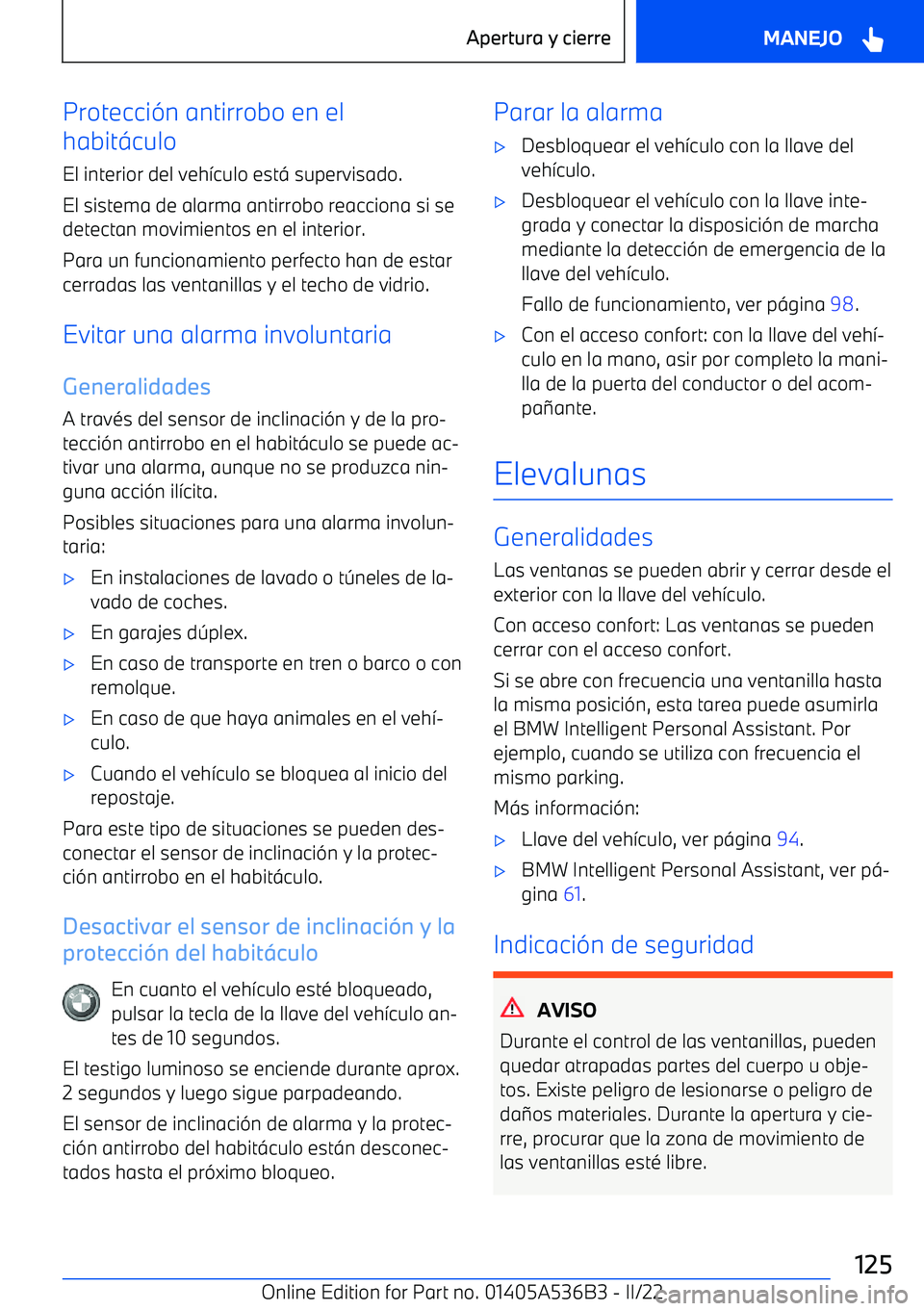 BMW X6 M 2022  Manuales de Empleo (in Spanish) Protecci