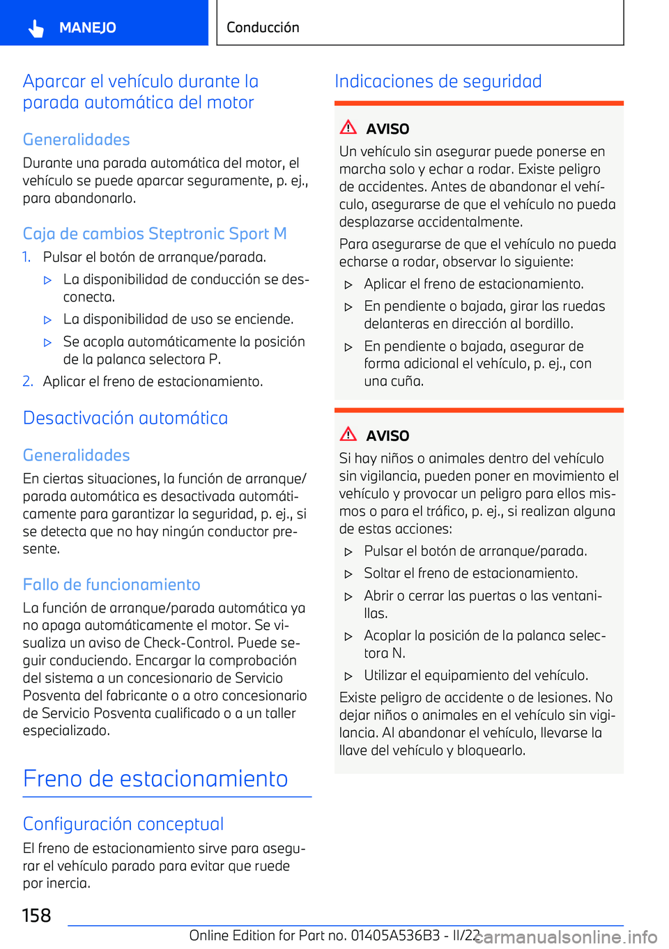 BMW X6 M 2022  Manuales de Empleo (in Spanish) Aparcar el veh