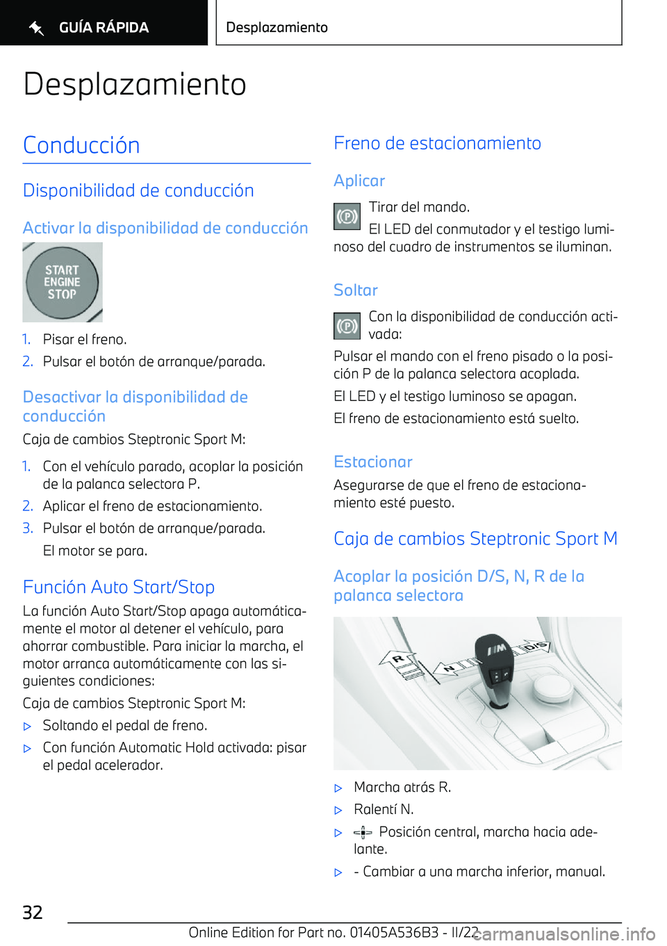 BMW X6 M 2022  Manuales de Empleo (in Spanish) DesplazamientoConducci