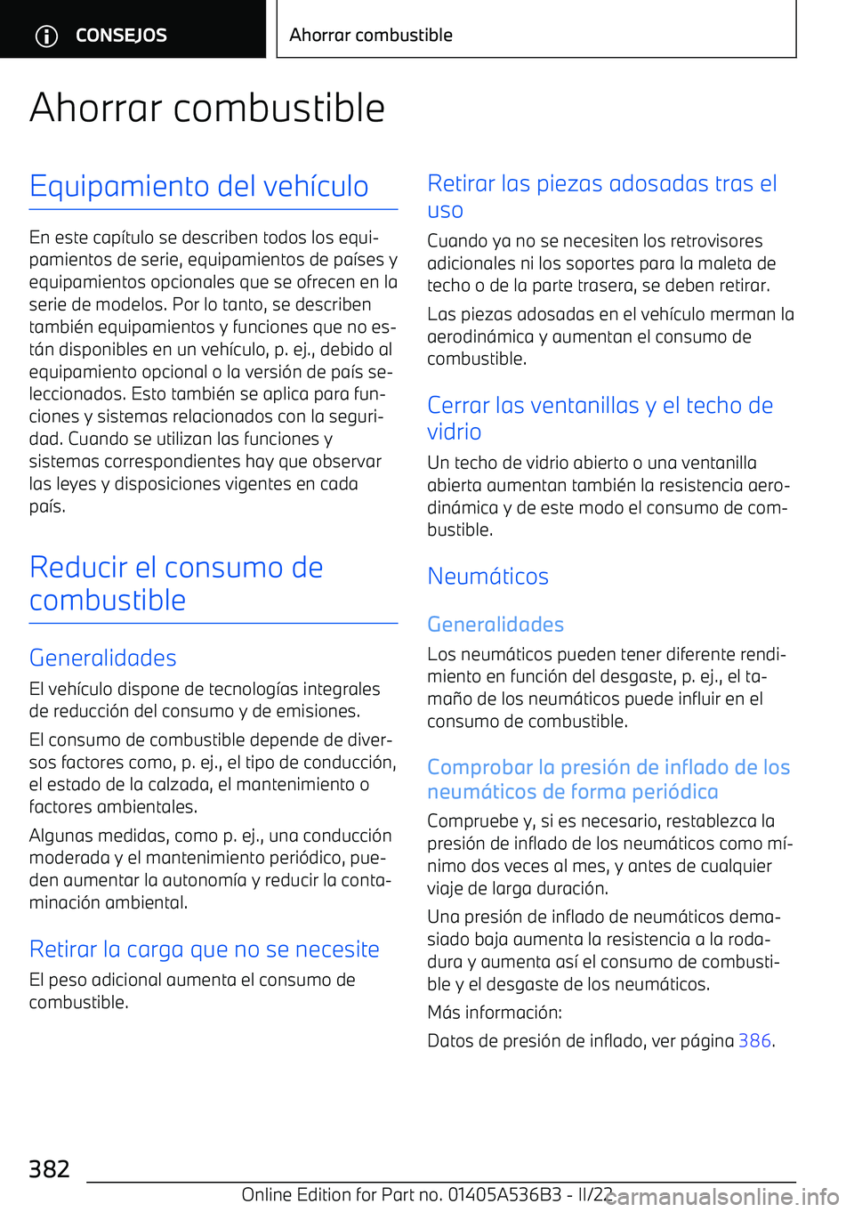 BMW X6 M 2022  Manuales de Empleo (in Spanish) Ahorrar combustibleEquipamiento del veh