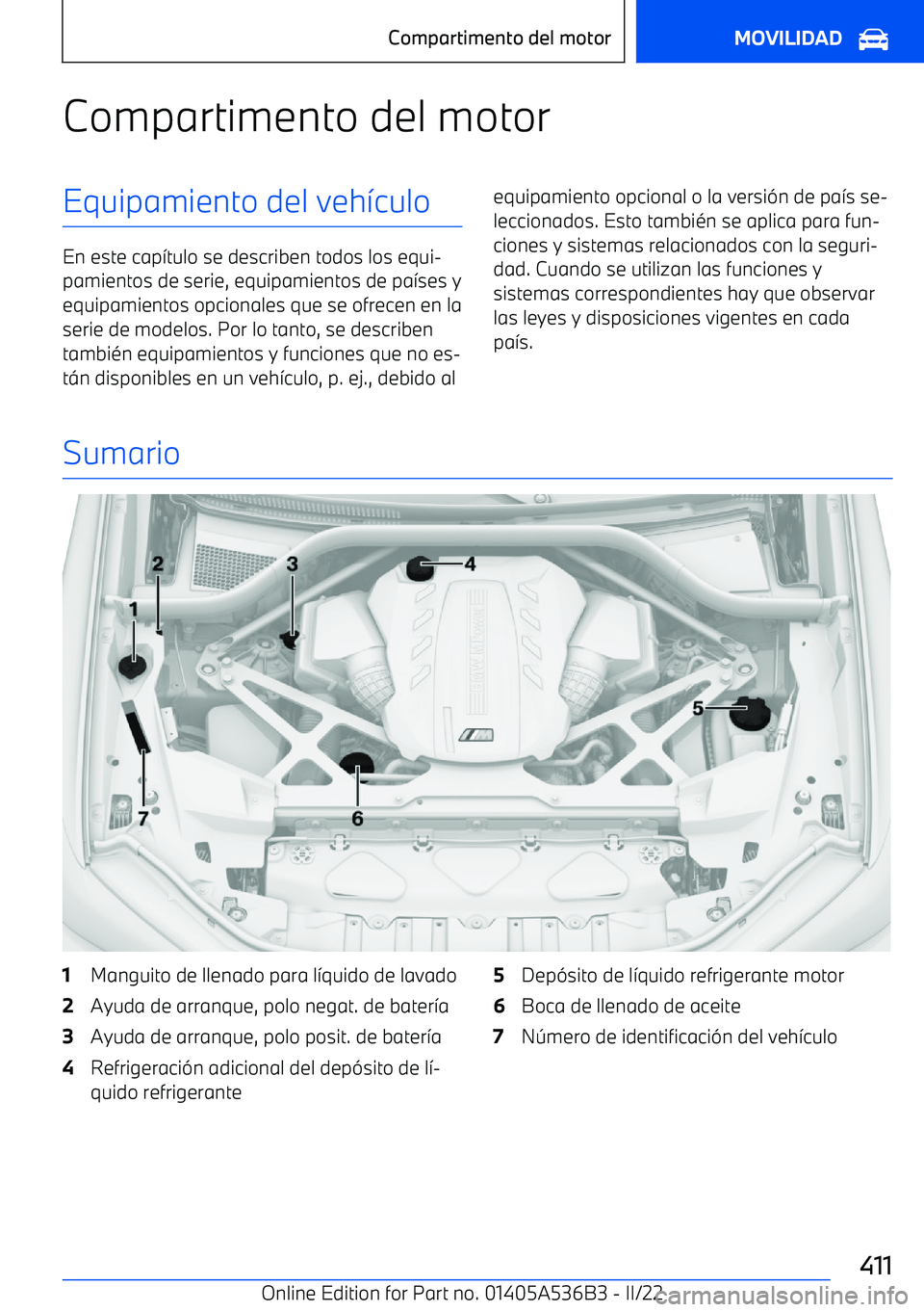 BMW X6 M 2022  Manuales de Empleo (in Spanish) Compartimento del motorEquipamiento del veh