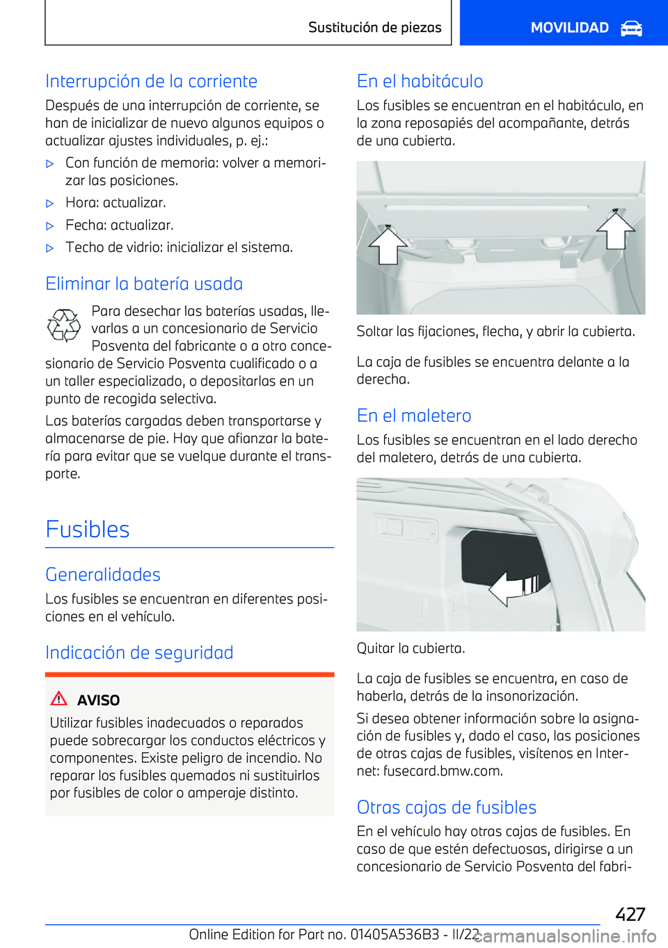 BMW X6 M 2022  Manuales de Empleo (in Spanish) Interrupci