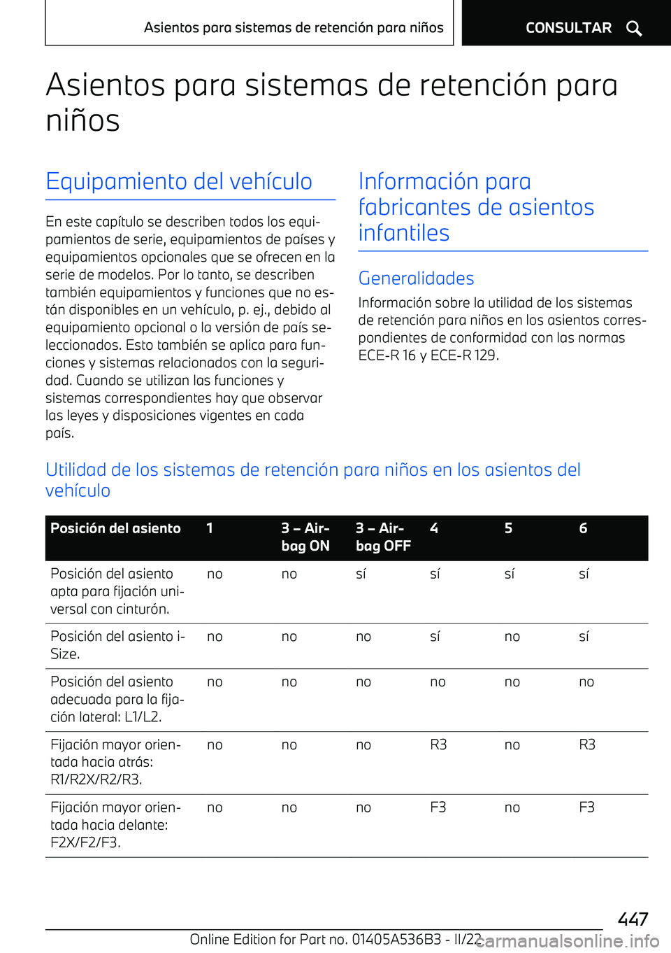 BMW X6 M 2022  Manuales de Empleo (in Spanish) Asientos para sistemas de retenci