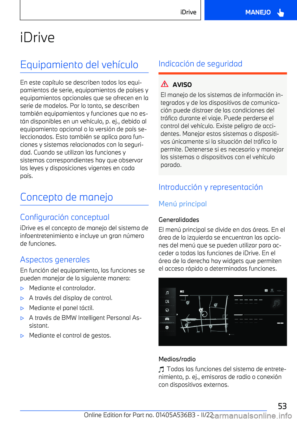 BMW X6 M 2022  Manuales de Empleo (in Spanish) iDriveEquipamiento del veh