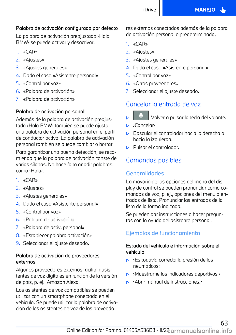 BMW X6 M 2022  Manuales de Empleo (in Spanish) Palabra de activaci