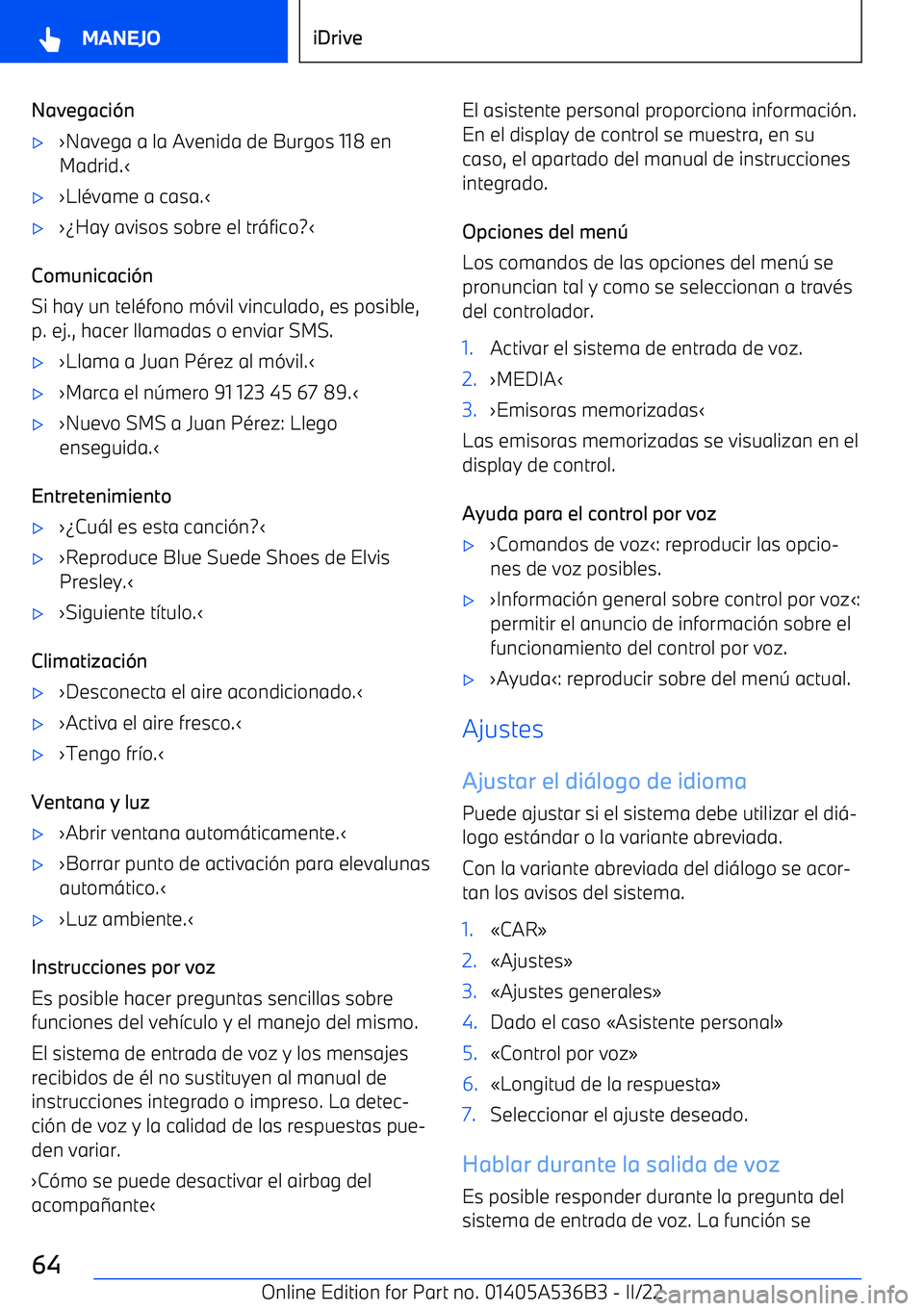 BMW X6 M 2022  Manuales de Empleo (in Spanish) Navegaci