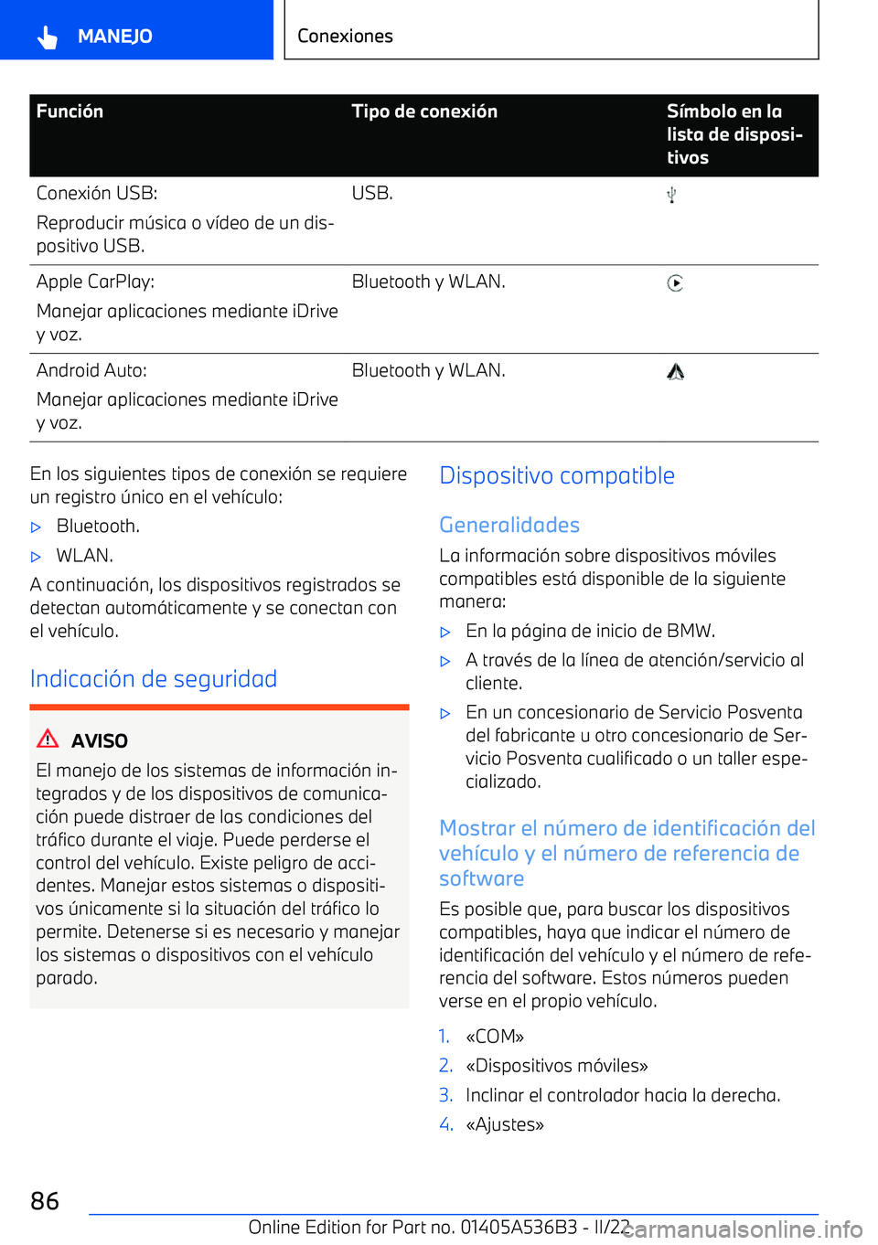 BMW X6 M 2022  Manuales de Empleo (in Spanish) Funci
