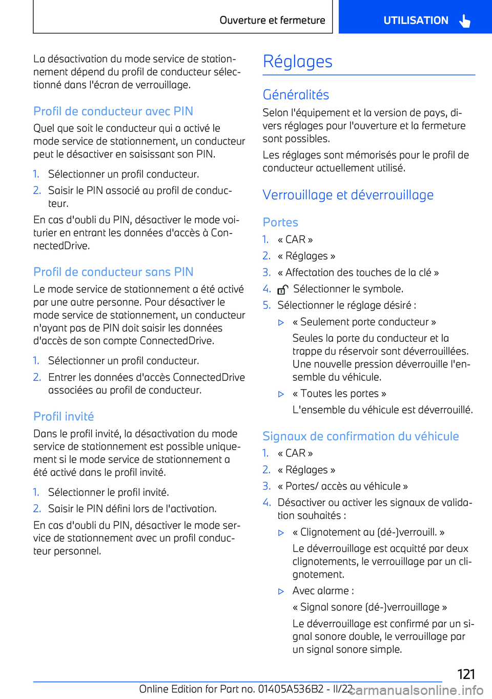 BMW X6 M 2022  Notices Demploi (in French) La désactivation du mode service de station