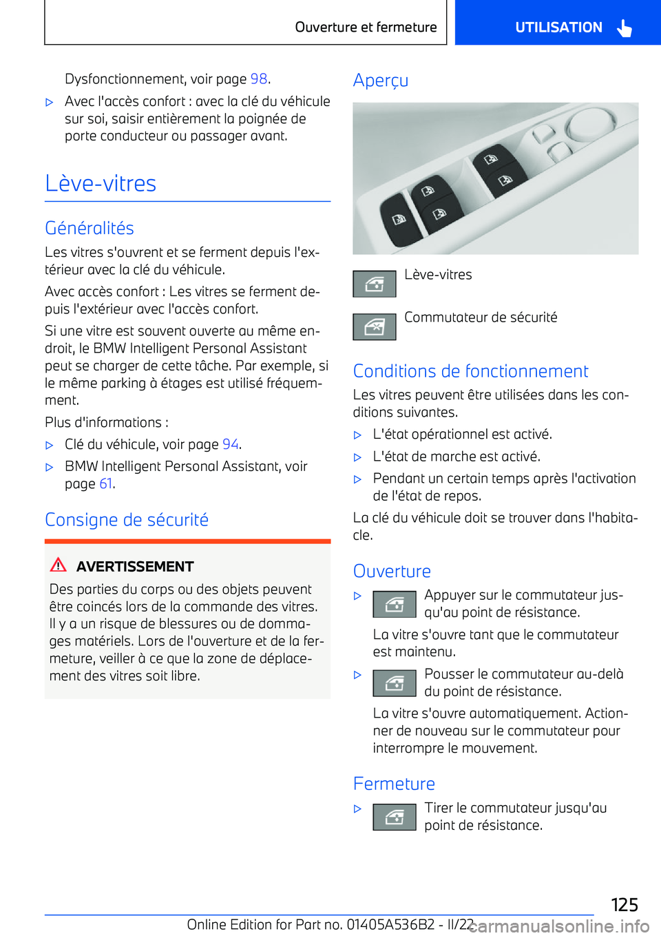 BMW X6 M 2022  Notices Demploi (in French) Dysfonctionnement, voir page 98.