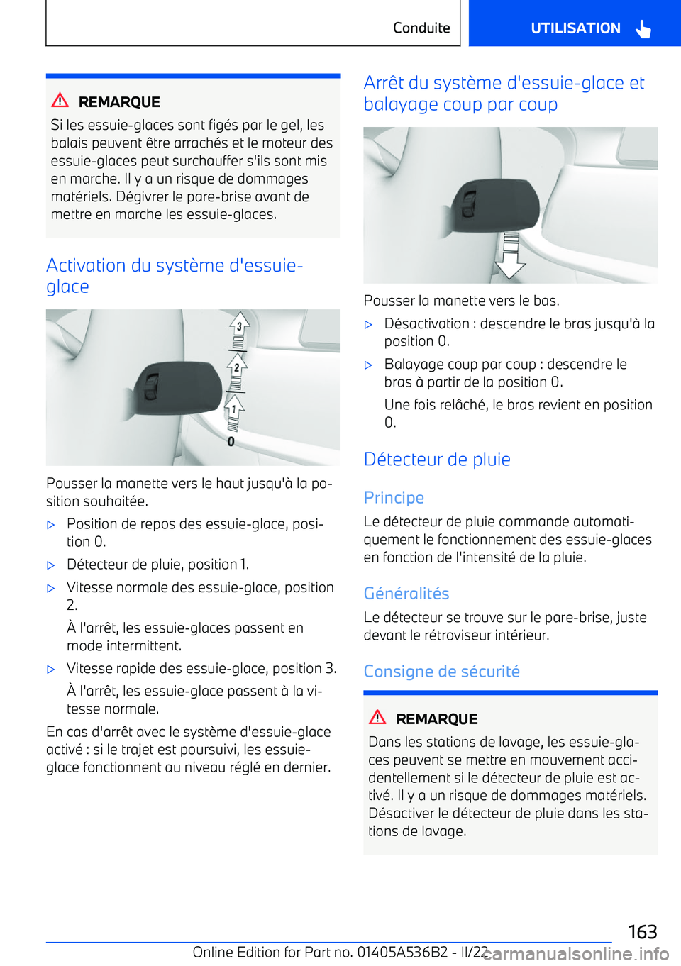 BMW X6 M 2022  Notices Demploi (in French) REMARQUE
Si les essuie