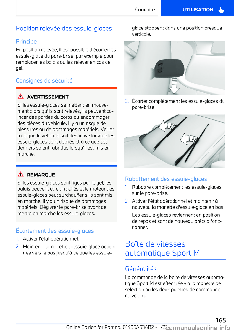 BMW X6 M 2022  Notices Demploi (in French) Position relevée des essuie