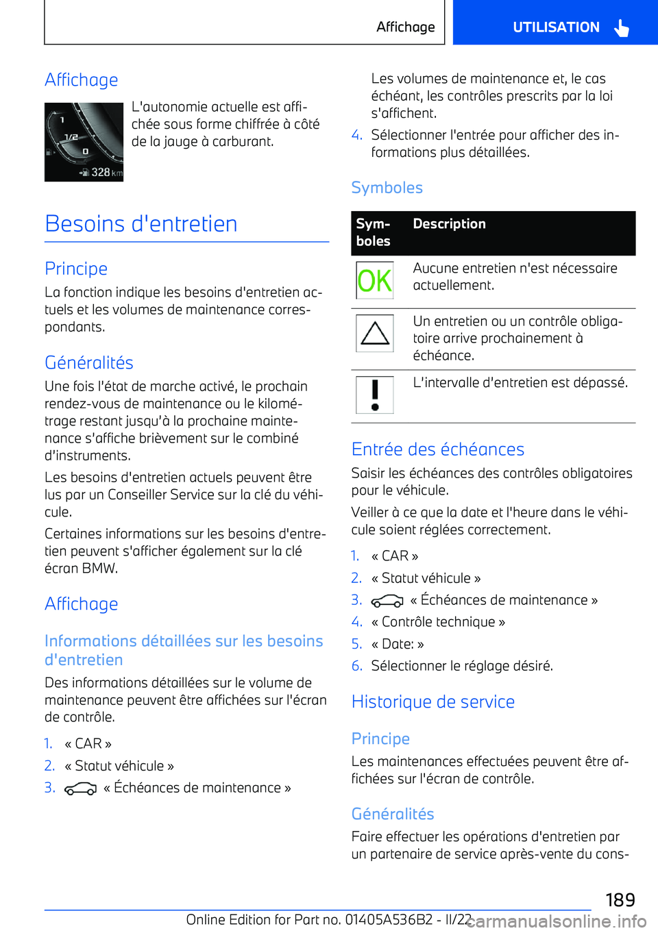 BMW X6 M 2022  Notices Demploi (in French) AffichageL