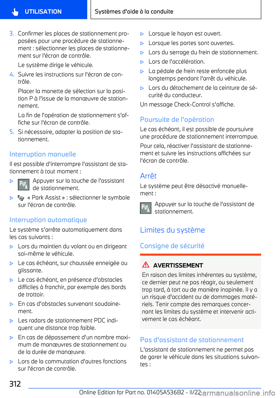 BMW X6 M 2022  Notices Demploi (in French) 3.Confirmer les places de stationnement pro