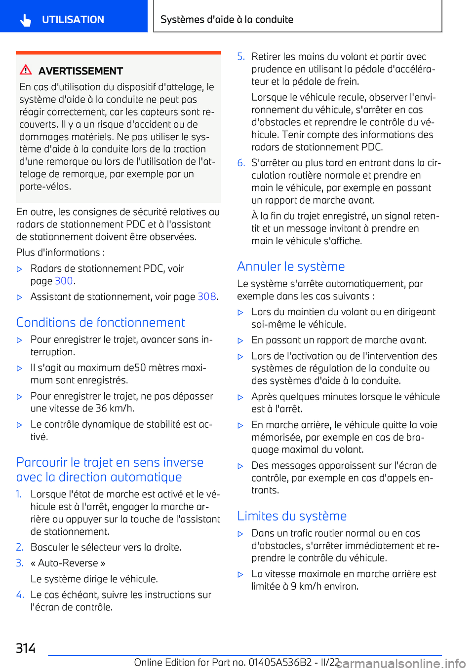 BMW X6 M 2022  Notices Demploi (in French) AVERTISSEMENT
En cas d
