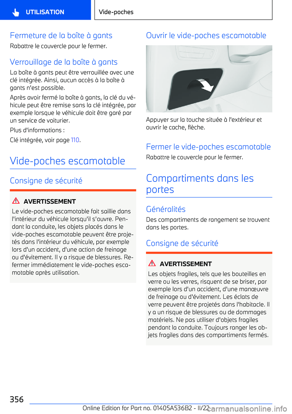 BMW X6 M 2022  Notices Demploi (in French) Fermeture de la bo