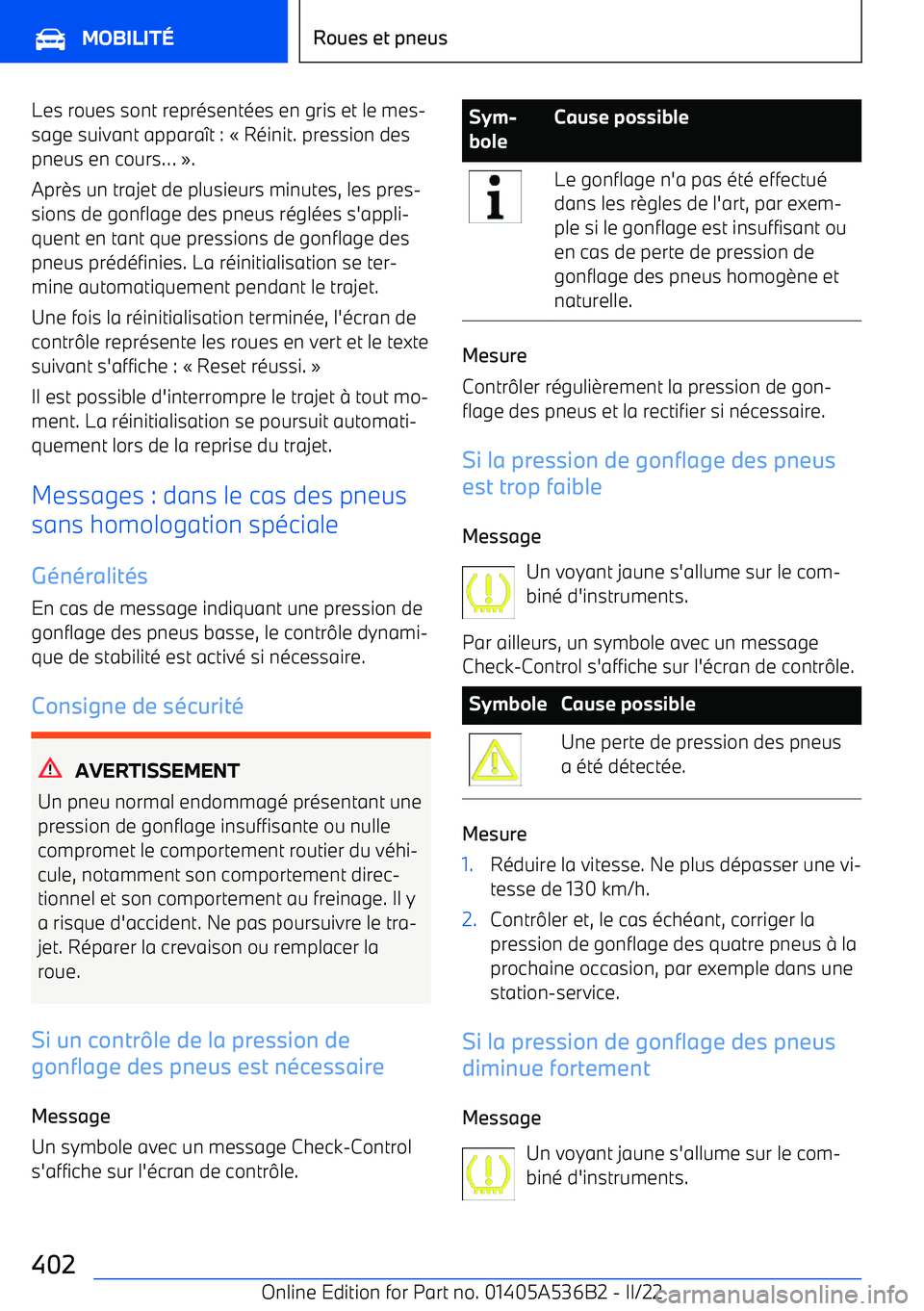 BMW X6 M 2022  Notices Demploi (in French) Les roues sont représentées en gris et le mes