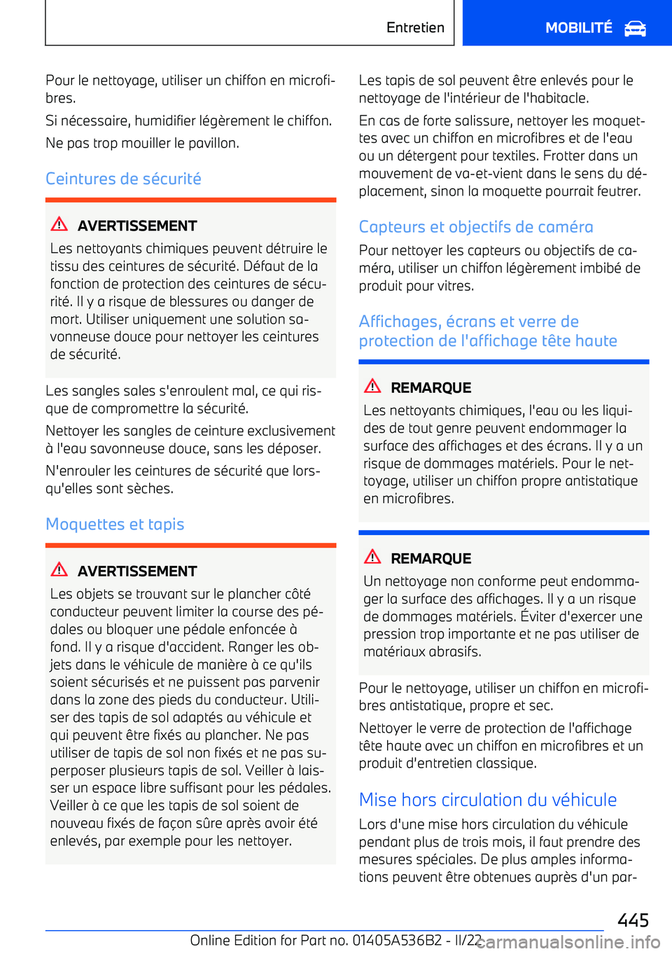 BMW X6 M 2022  Notices Demploi (in French) Pour le nettoyage, utiliser un chiffon en microfi