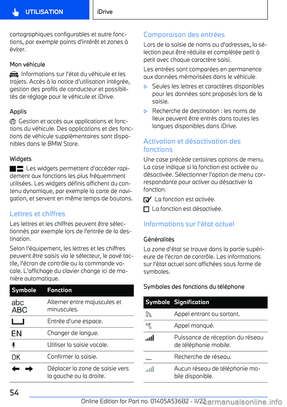 BMW X6 M 2022  Notices Demploi (in French) cartographiques configurables et autre fonc