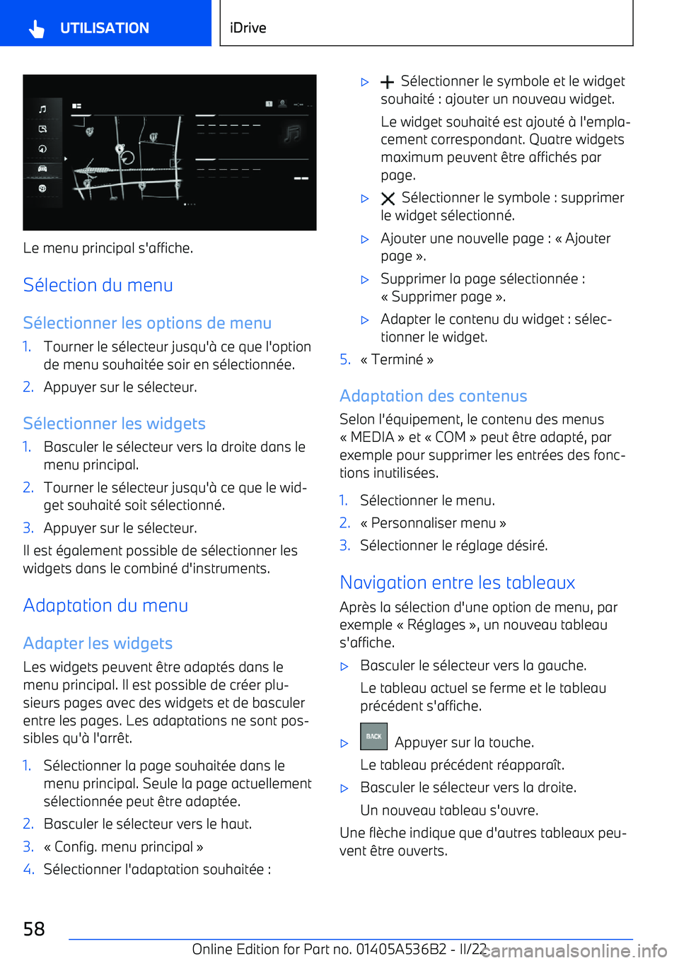 BMW X6 M 2022  Notices Demploi (in French) Le menu principal s
