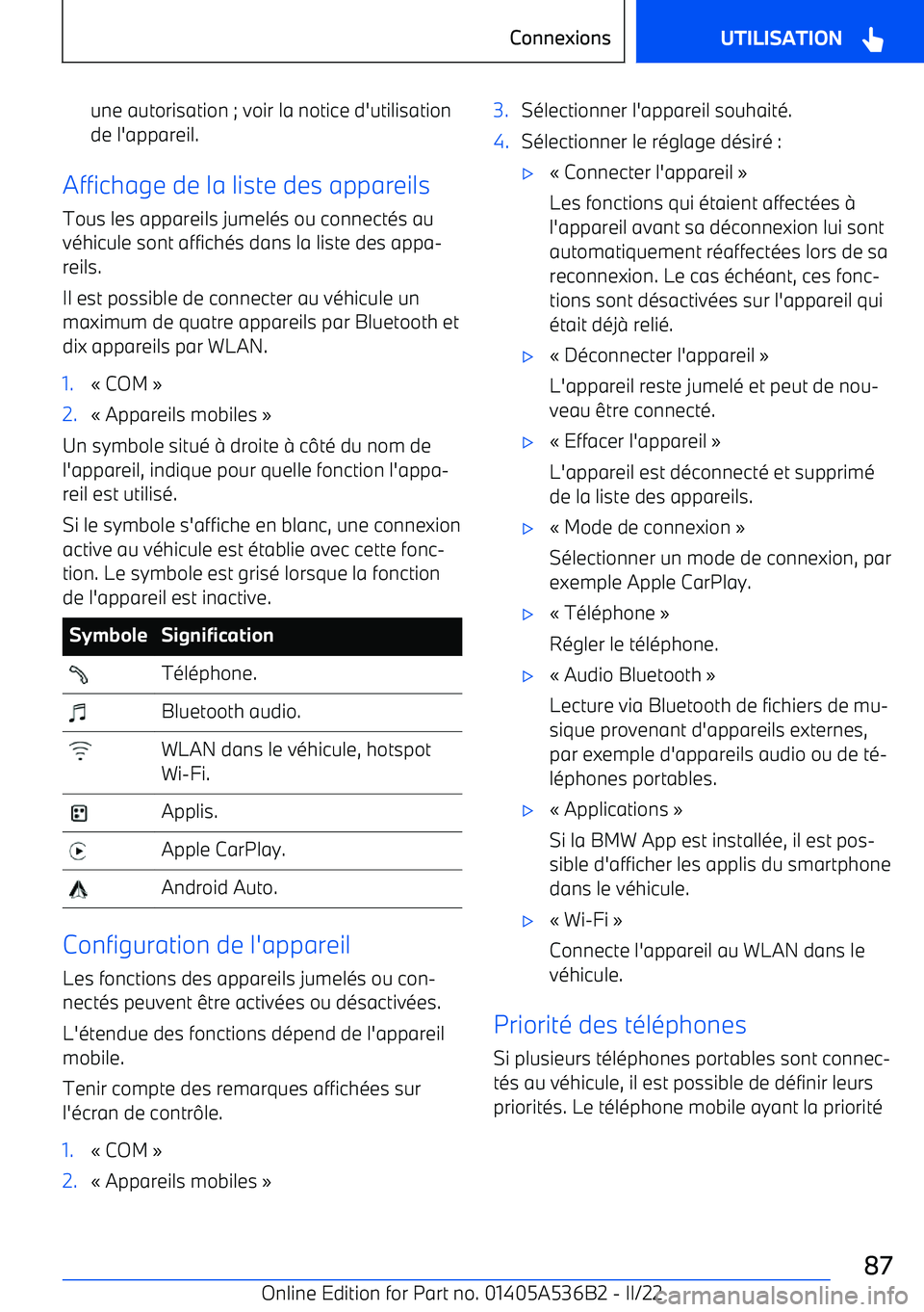 BMW X6 M 2022  Notices Demploi (in French) une autorisation ; voir la notice d