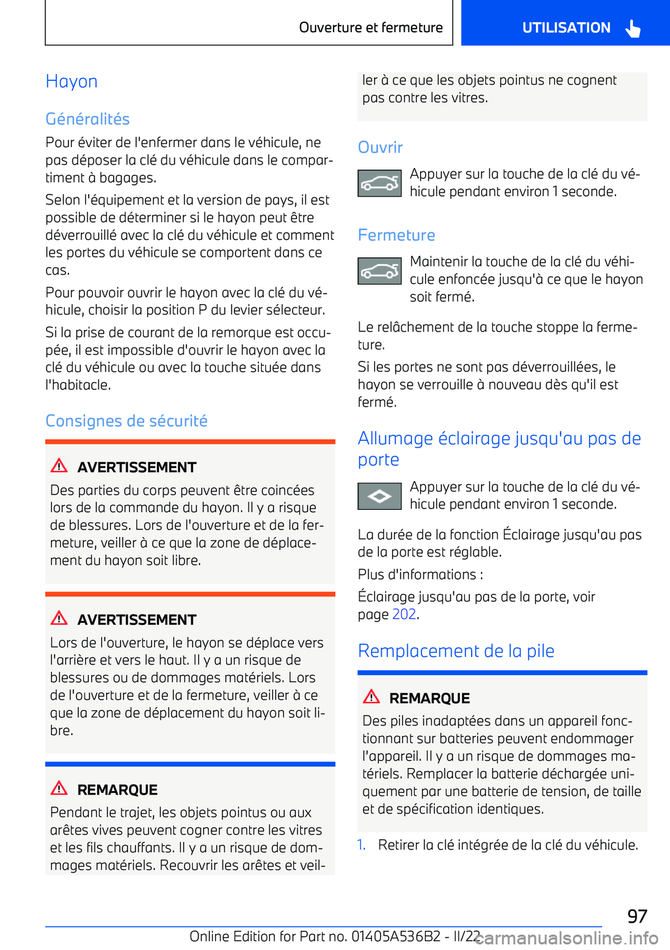 BMW X6 M 2022  Notices Demploi (in French) Hayon
G