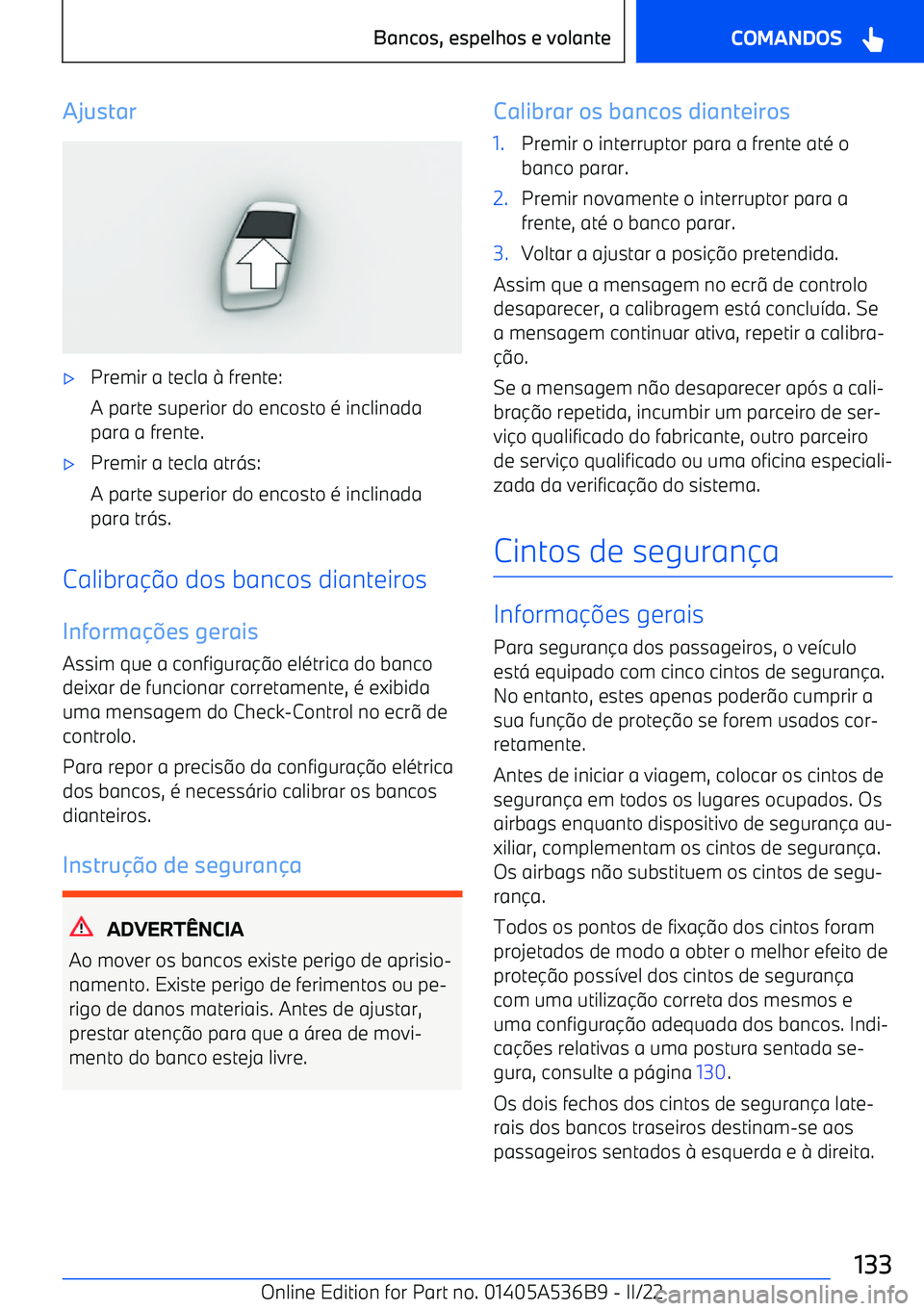 BMW X6 M 2022  Manual do condutor (in Portuguese) Ajustar