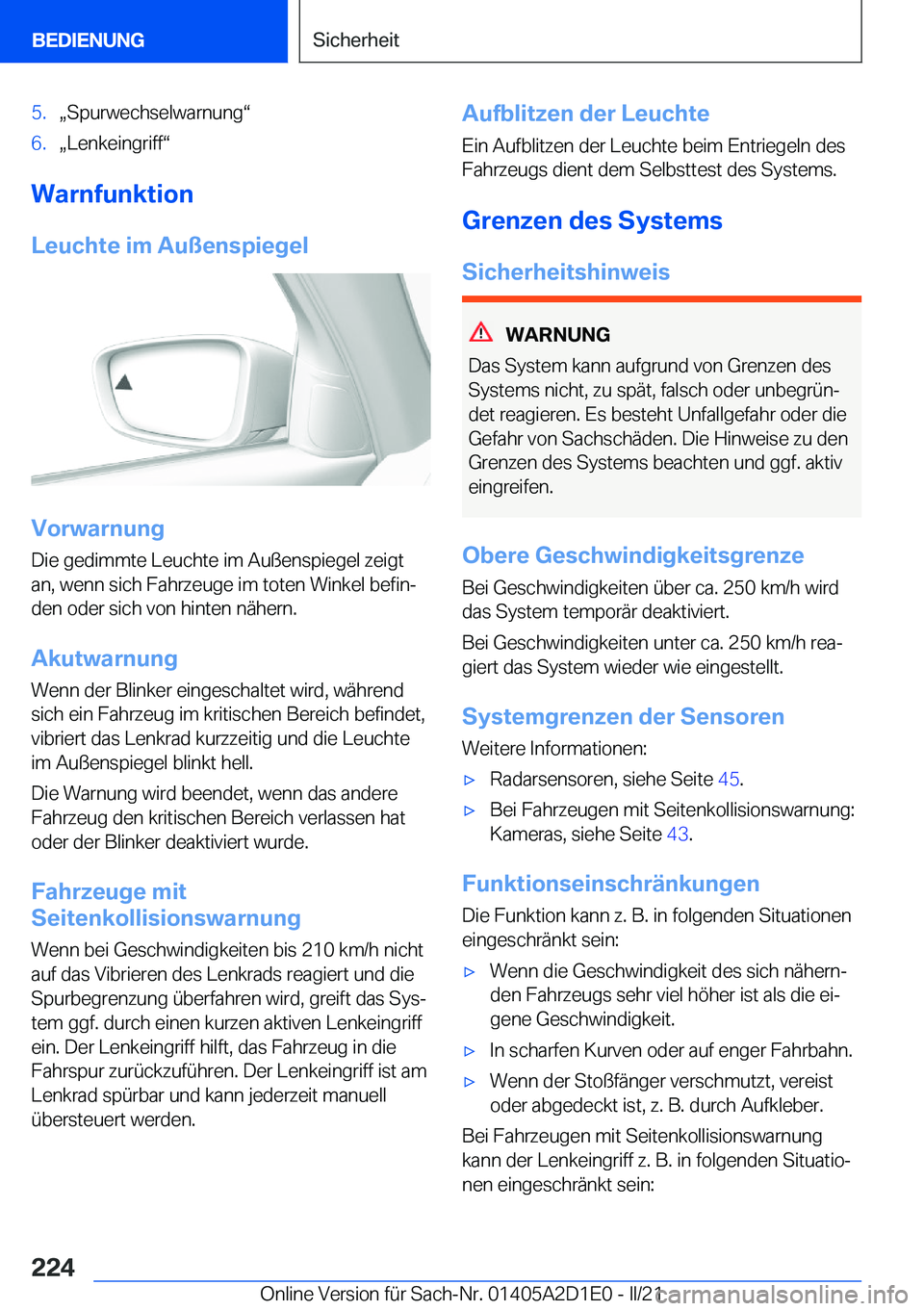 BMW X6 M 2021  Betriebsanleitungen (in German) �5�.x�S�p�u�r�w�e�c�h�s�e�l�w�a�r�n�u�n�gv�6�.x�L�e�n�k�e�i�n�g�r�i�f�fv
�W�a�r�n�f�u�n�k�t�i�o�n
�L�e�u�c�h�t�e��i�m��A�u�