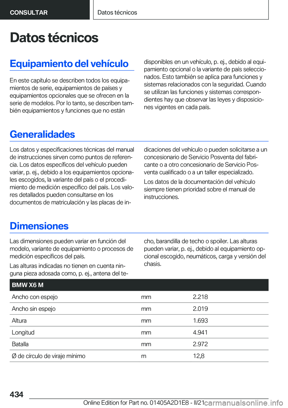 BMW X6 M 2021  Manuales de Empleo (in Spanish) �D�a�t�o�s��t�