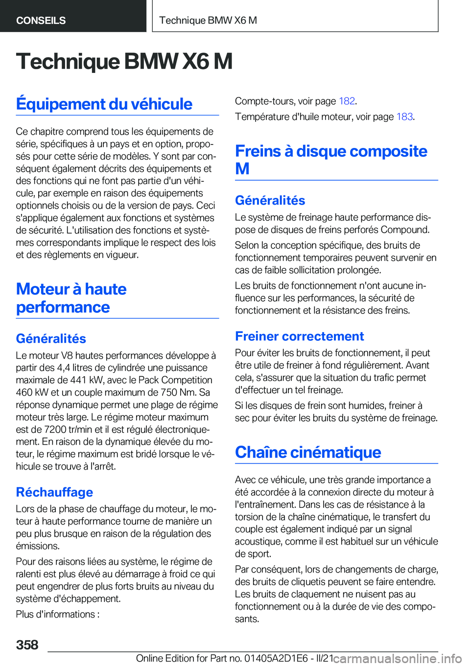 BMW X6 M 2021  Notices Demploi (in French) �T�e�c�h�n�i�q�u�e��B�M�W��X�6��M�