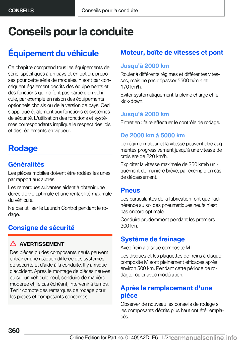 BMW X6 M 2021  Notices Demploi (in French) �C�o�n�s�e�i�l�s��p�o�u�r��l�a��c�o�n�d�u�i�t�e�