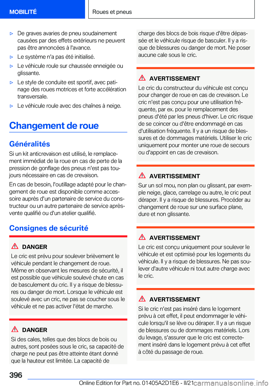 BMW X6 M 2021  Notices Demploi (in French) 'x�D�e��g�r�a�v�e�s��a�v�a�r�i�e�s��d�e��p�n�e�u��s�o�u�d�a�i�n�e�m�e�n�t�c�a�u�s�é�e�s��p�a�r��d�e�s��e�f�f�e�t�s��e�x�t�é�r�i�e�u�r�s��n�e��p�e�u�v�e�n�t
�p�a�s��ê�t�r�e��a�n�n�o