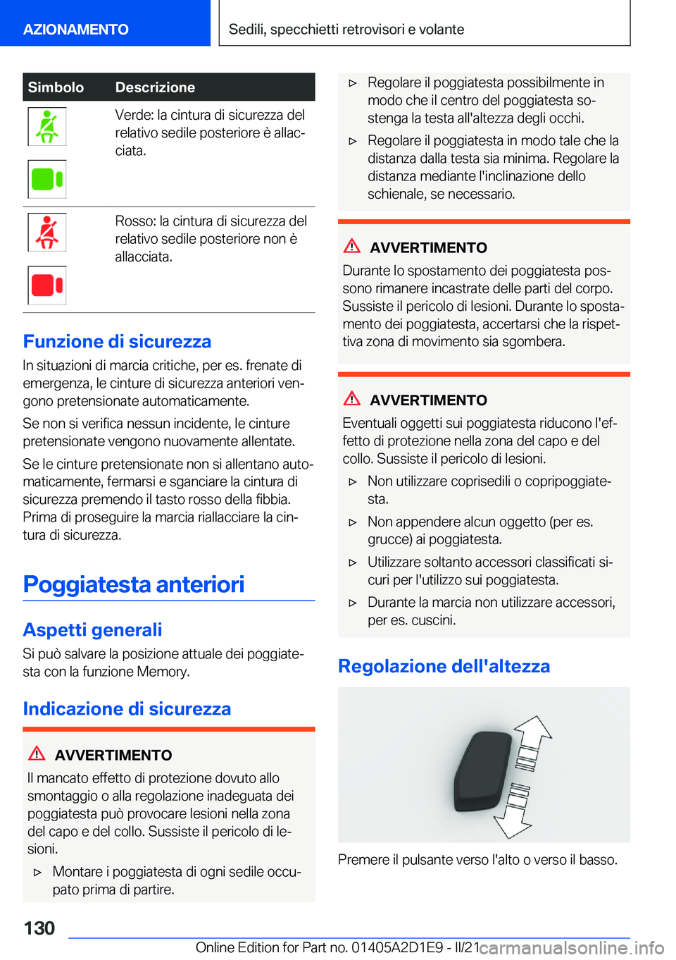 BMW X6 M 2021  Libretti Di Uso E manutenzione (in Italian) �S�i�m�b�o�l�o�D�e�s�c�r�i�z�i�o�n�e�V�e�r�d�e�:��l�a��c�i�n�t�u�r�a��d�i��s�i�c�u�r�e�z�z�a��d�e�l
�r�e�l�a�t�i�v�o��s�e�d�i�l�e��p�o�s�t�e�r�i�o�r�e��è��a�l�l�a�cª
�c�i�a�t�a�.�R�o�s�s�o