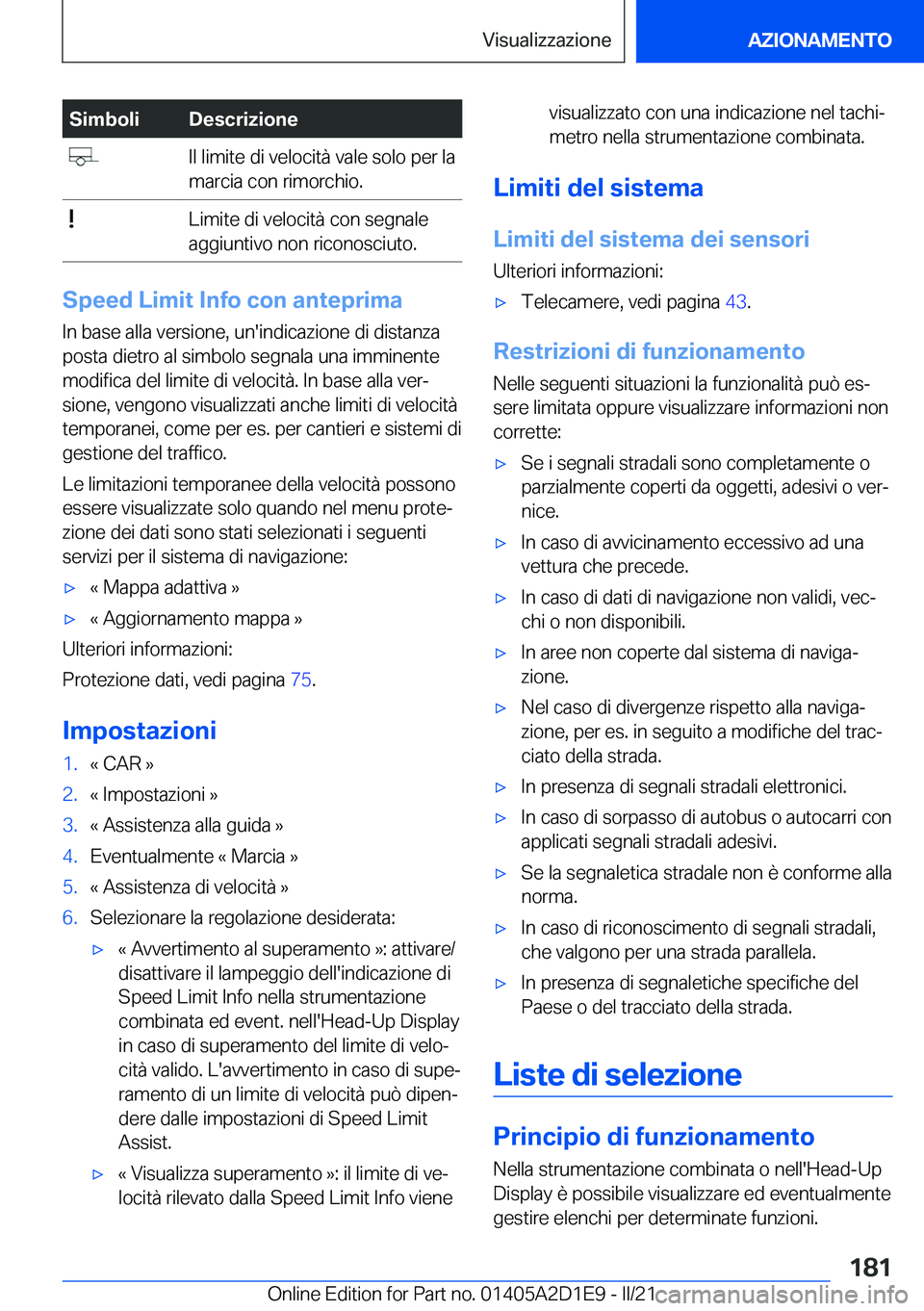 BMW X6 M 2021  Libretti Di Uso E manutenzione (in Italian) �S�i�m�b�o�l�i�D�e�s�c�r�i�z�i�o�n�e��I�l��l�i�m�i�t�e��d�i��v�e�l�o�c�i�t�