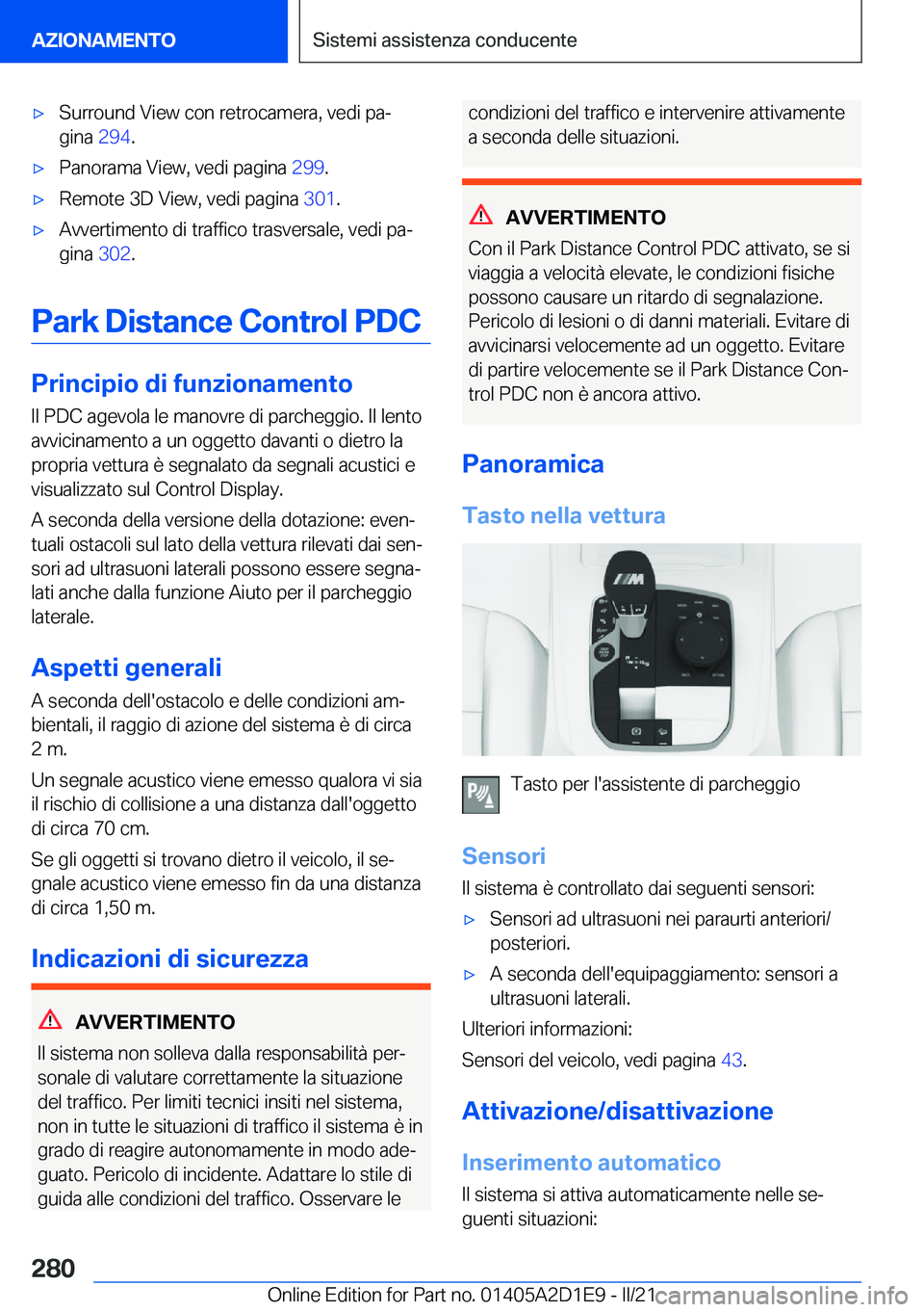 BMW X6 M 2021  Libretti Di Uso E manutenzione (in Italian) 'x�S�u�r�r�o�u�n�d��V�i�e�w��c�o�n��r�e�t�r�o�c�a�m�e�r�a�,��v�e�d�i��p�aª�g�i�n�a� �2�9�4�.'x�P�a�n�o�r�a�m�a��V�i�e�w�,��v�e�d�i��p�a�g�i�n�a� �2�9�9�.'x�R�e�m�o�t�e��3�D��