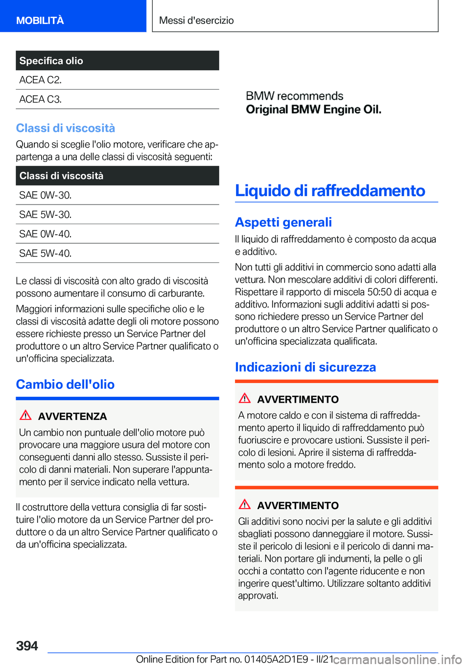 BMW X6 M 2021  Libretti Di Uso E manutenzione (in Italian) �S�p�e�c�i�f�i�c�a��o�l�i�o�A�C�E�A��C�2�.�A�C�E�A��C�3�.
�C�l�a�s�s�i��d�i��v�i�s�c�o�s�i�t�
