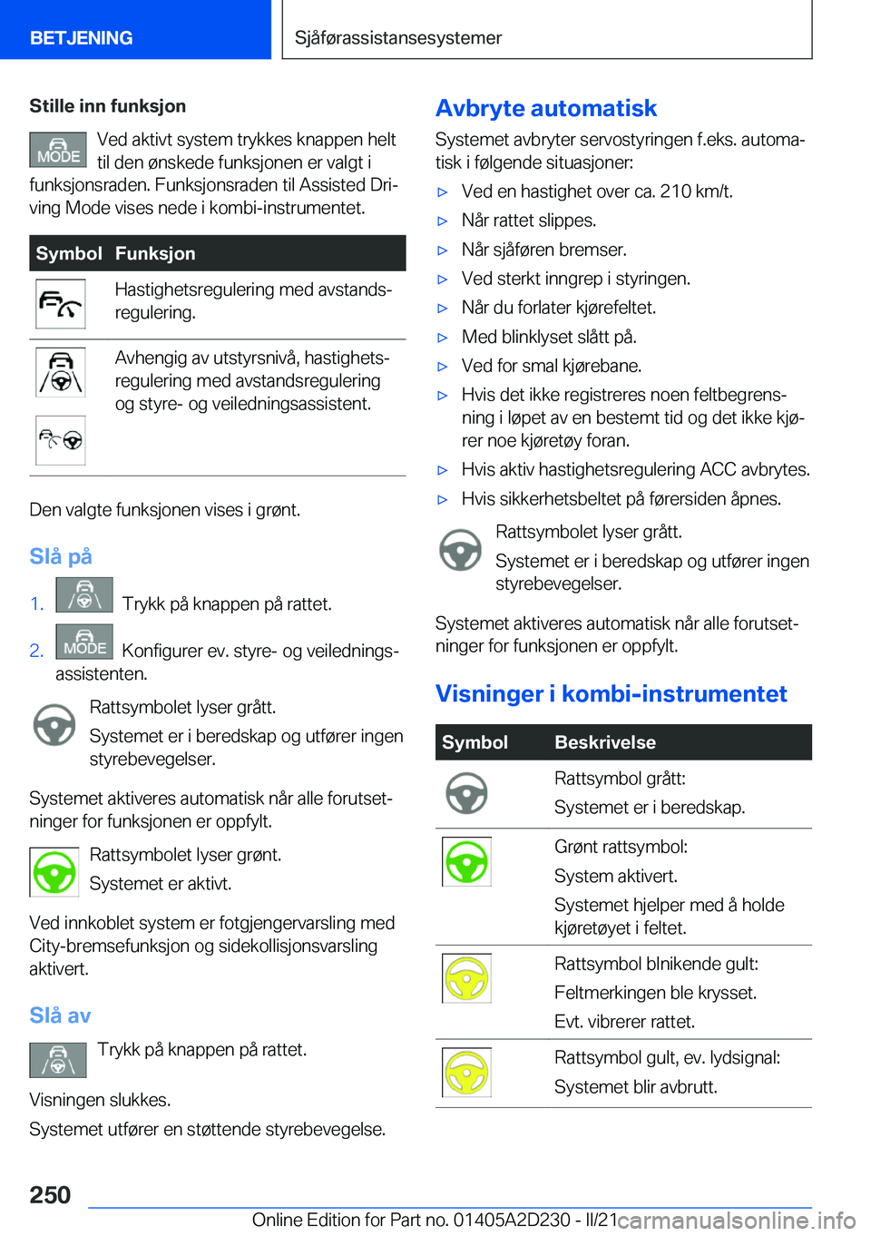 BMW X6 M 2021  InstruksjonsbØker (in Norwegian) �S�t�i�l�l�e��i�n�n��f�u�n�k�s�j�o�n�V�e�d��a�k�t�i�v�t��s�y�s�t�e�m��t�r�y�k�k�e�s��k�n�a�p�p�e�n��h�e�l�t�t�i�l��d�e�n��