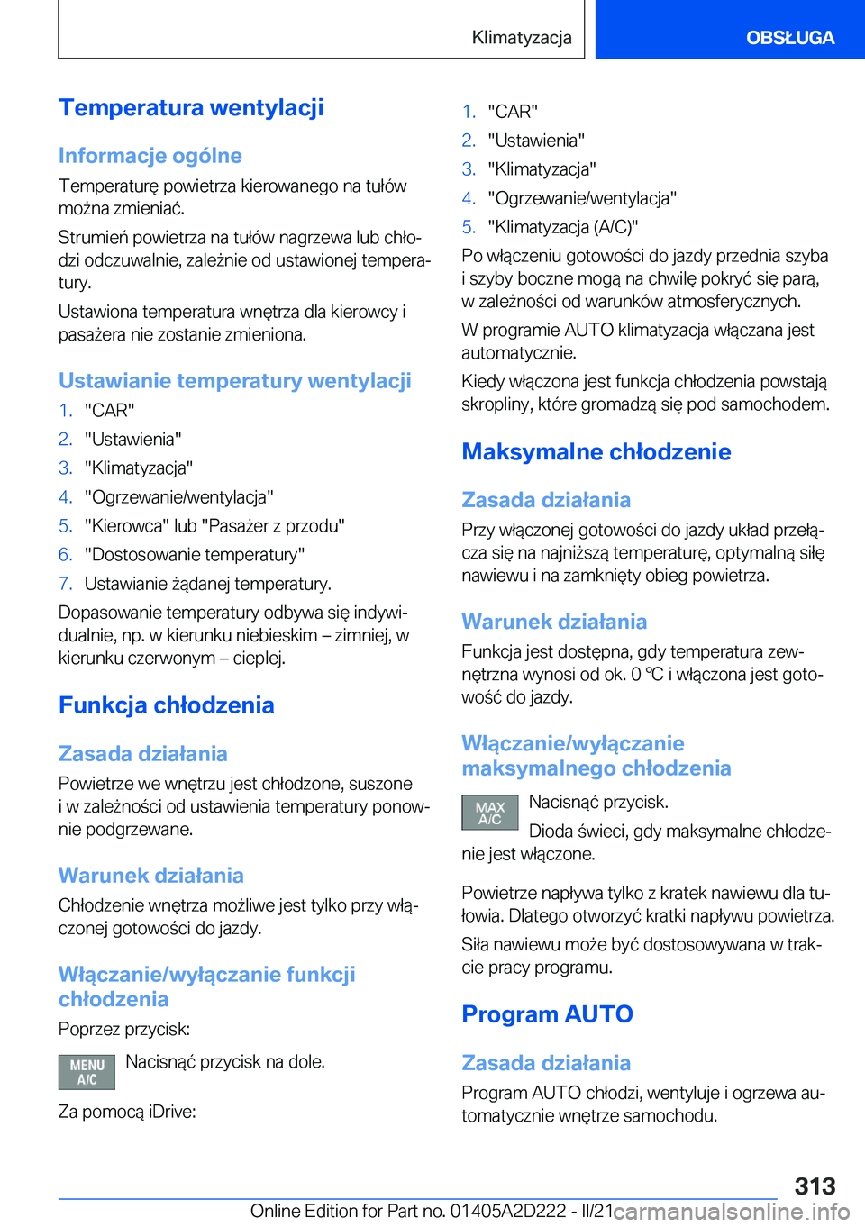 BMW X6 M 2021  Instrukcja obsługi (in Polish) �T�e�m�p�e�r�a�t�u�r�a��w�e�n�t�y�l�a�c�j�i
�I�n�f�o�r�m�a�c�j�e��o�g�