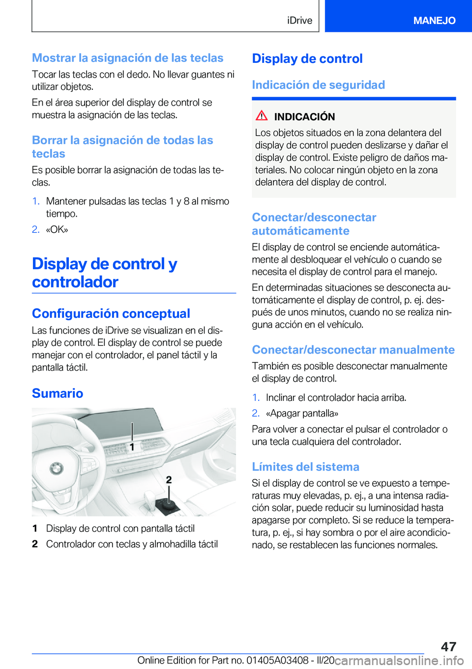 BMW X6 M 2020  Manuales de Empleo (in Spanish) �M�o�s�t�r�a�r��l�a��a�s�i�g�n�a�c�i�