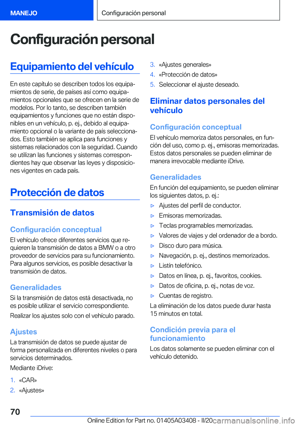 BMW X6 M 2020  Manuales de Empleo (in Spanish) �C�o�n�f�i�g�u�r�a�c�i�
