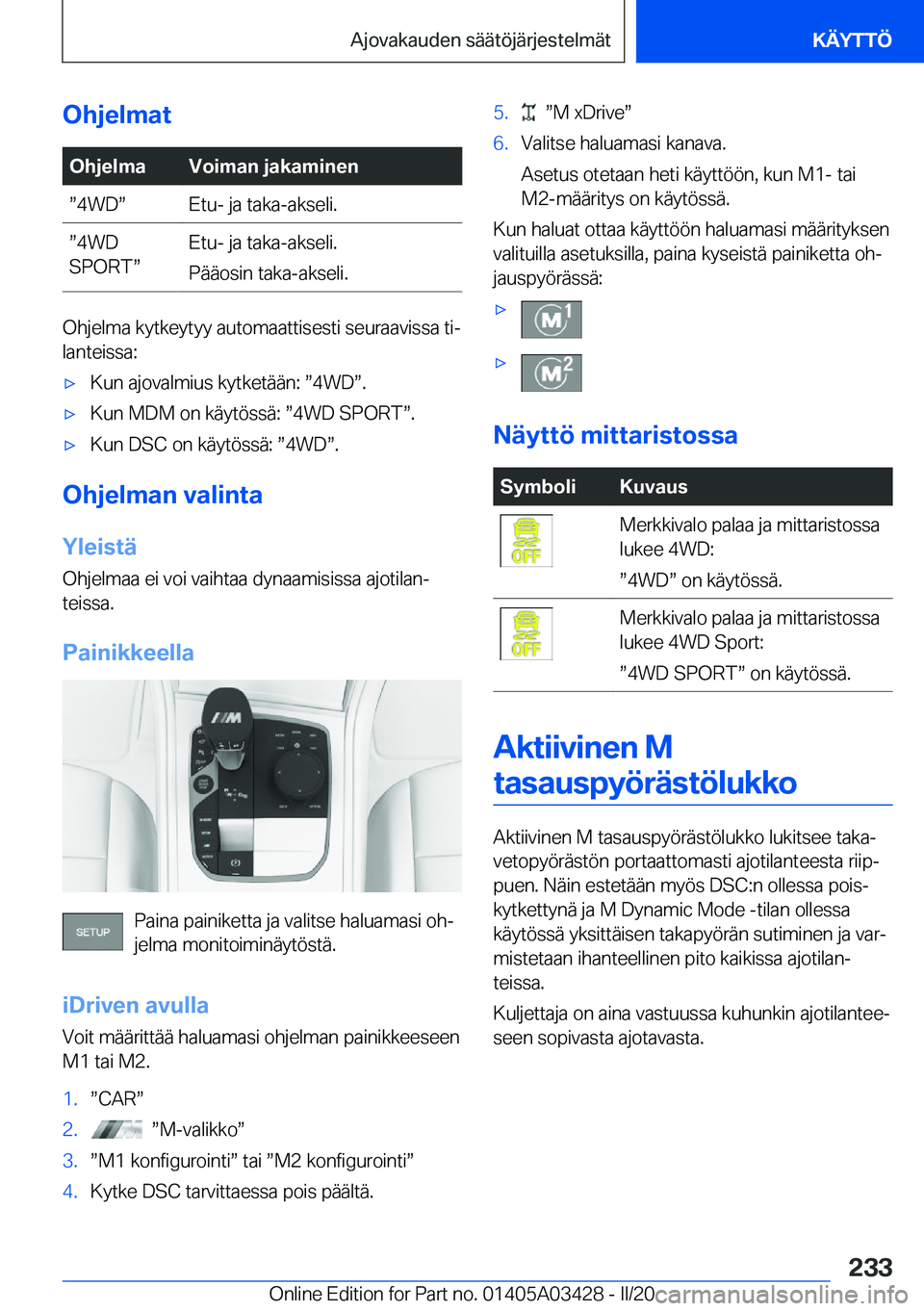 BMW X6 M 2020  Omistajan Käsikirja (in Finnish) �O�h�j�e�l�m�a�t�O�h�j�e�l�m�a�V�o�i�m�a�n��j�a�k�a�m�i�n�e�nw�4�W�Dw�E�t�u�-��j�a��t�a�k�a�-�a�k�s�e�l�i�.w�4�W�D
�S�P�O�R�Tw�E�t�u�-��j�a��t�a�k�a�-�a�k�s�e�l�i�.
�P�