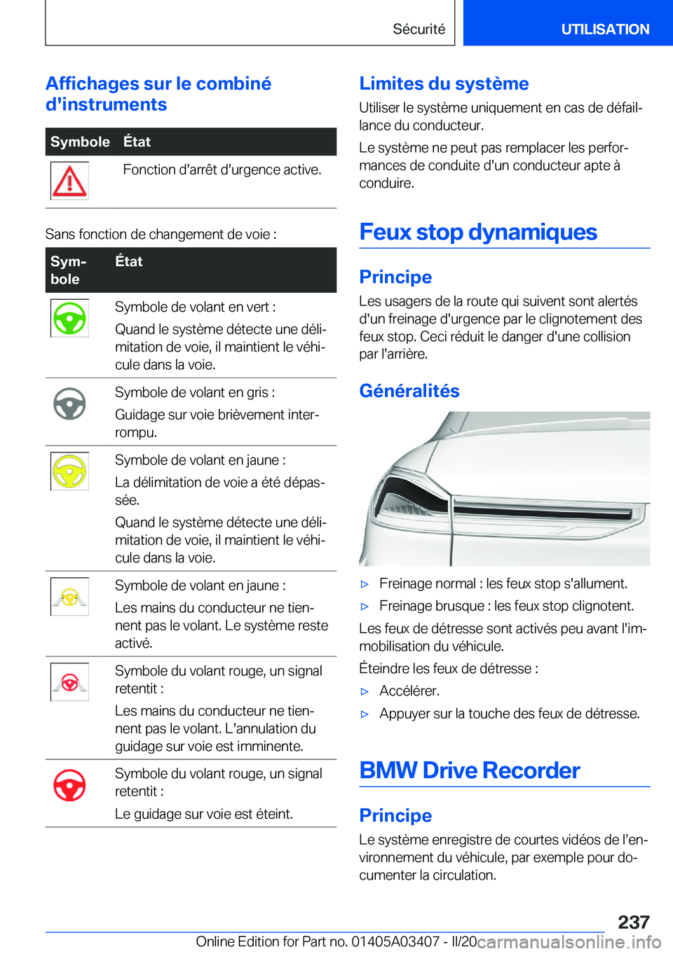 BMW X6 M 2020  Notices Demploi (in French) �A�f�f�i�c�h�a�g�e�s��s�u�r��l�e��c�o�m�b�i�n�é
�d�'�i�n�s�t�r�u�m�e�n�t�s�S�y�m�b�o�l�e�