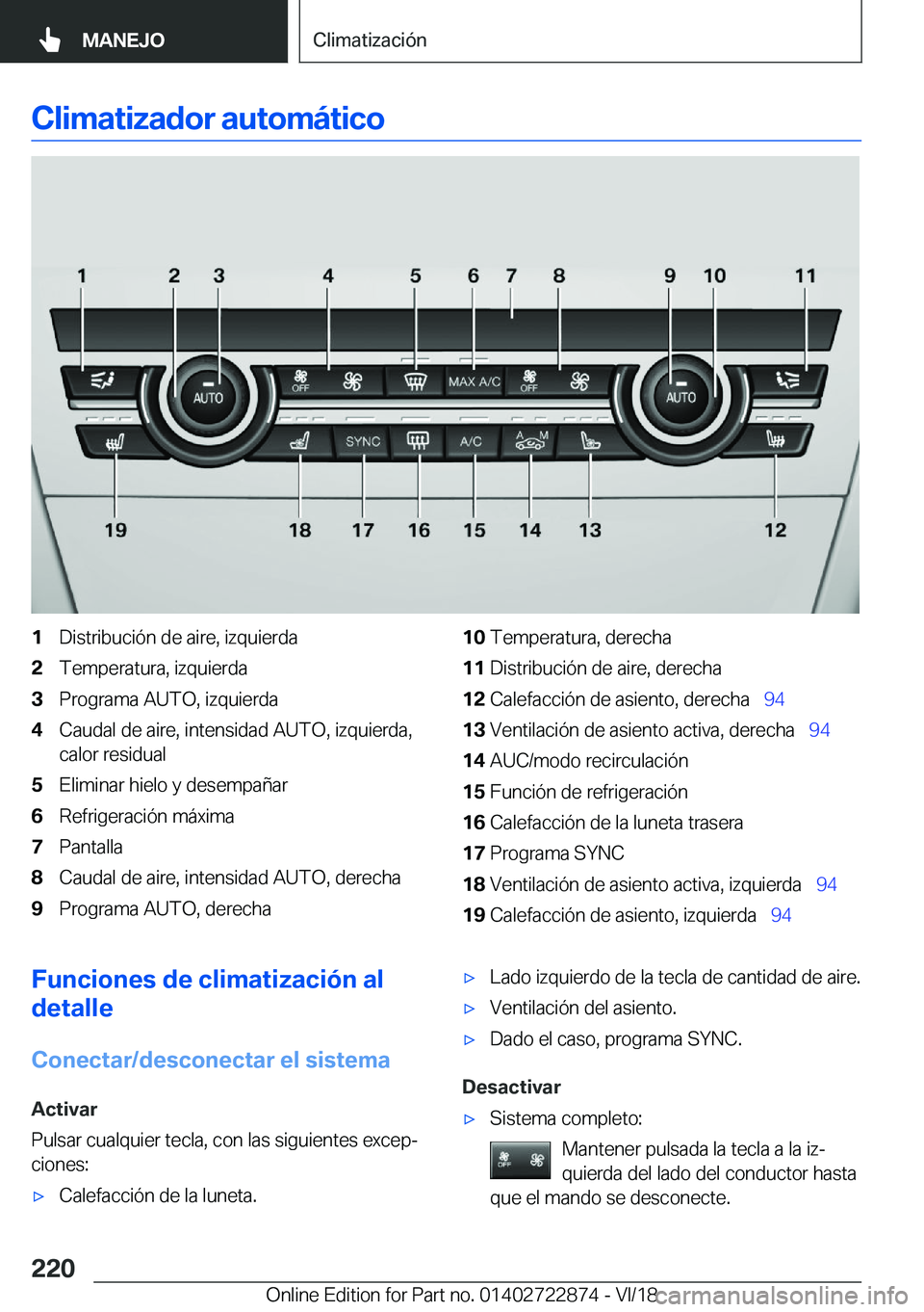 BMW X6 M 2019  Manuales de Empleo (in Spanish) �C�l�i�m�a�t�i�z�a�d�o�r��a�u�t�o�m�