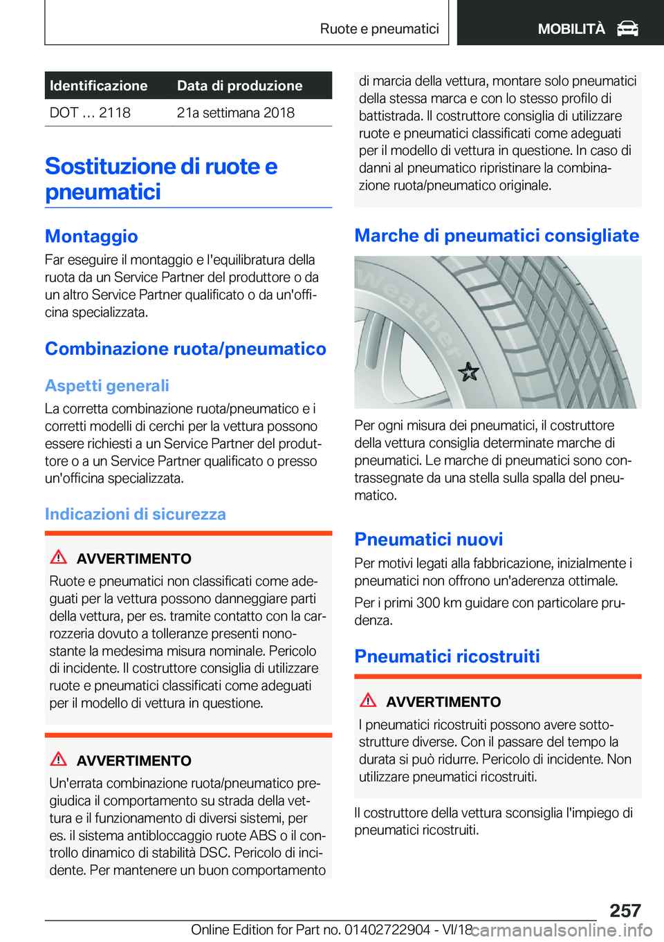 BMW X6 M 2019  Libretti Di Uso E manutenzione (in Italian) �I�d�e�n�t�i�f�i�c�a�z�i�o�n�e�D�a�t�a��d�i��p�r�o�d�u�z�i�o�n�e�D�O�T�