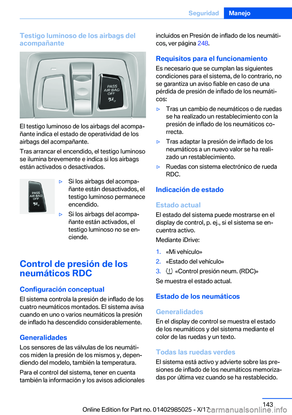 BMW X6 M 2018  Manuales de Empleo (in Spanish) �T�e�s�t�i�g�o��l�u�m�i�n�o�s�o��d�e��l�o�s��a�i�r�b�a�g�s��d�e�l
�a�c�o�m�p�a�
