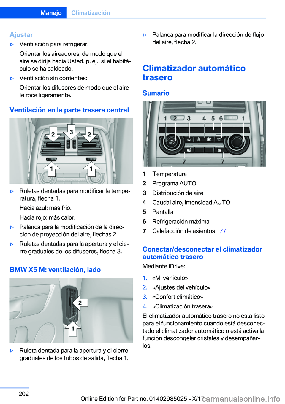 BMW X6 M 2018  Manuales de Empleo (in Spanish) �A�j�u�s�t�a�ry�V�e�n�t�i�l�a�c�i�