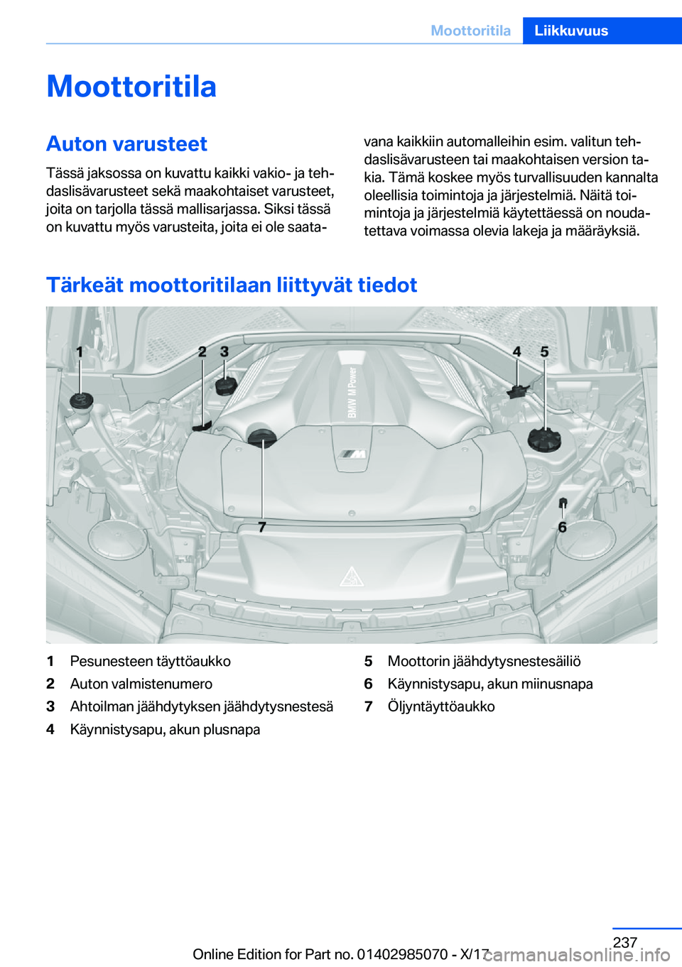 BMW X6 M 2018  Omistajan Käsikirja (in Finnish) �M�o�o�t�t�o�r�i�t�i�l�a�A�u�t�o�n��v�a�r�u�s�t�e�e�t�T�