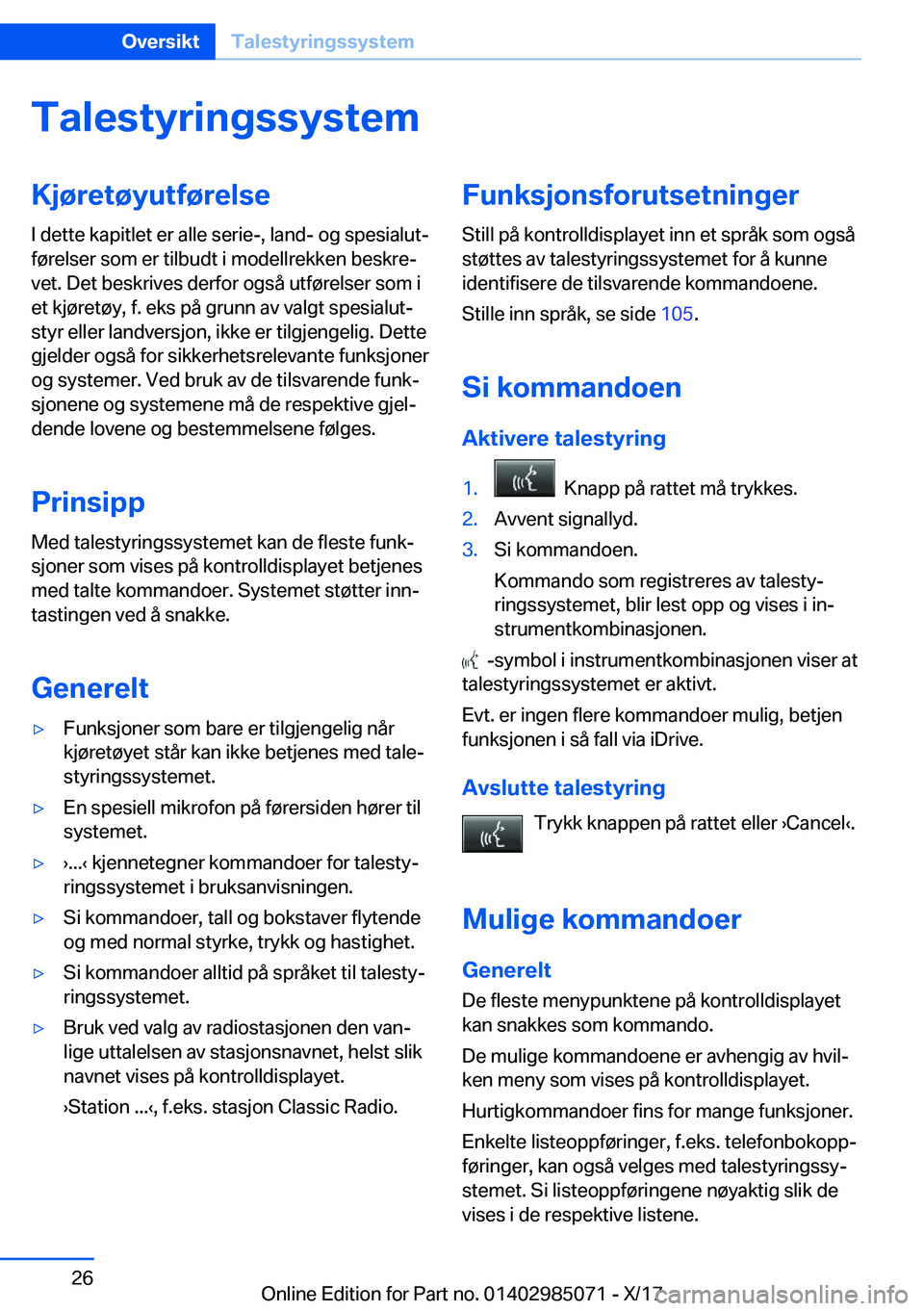 BMW X6 M 2018  InstruksjonsbØker (in Norwegian) �T�a�l�e�s�t�y�r�i�n�g�s�s�y�s�t�e�m�K�j�
